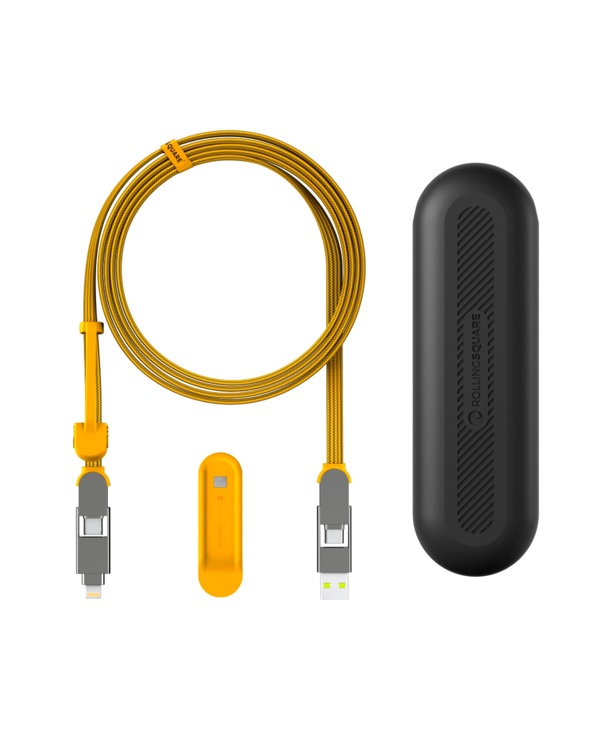 Rolling Square InCharge XL 200cm - USB C Charger Cable, Lightning Cable for Smartphone, Universal Cable Charger 6 in 1, USB Plug, Yellow, 100W
