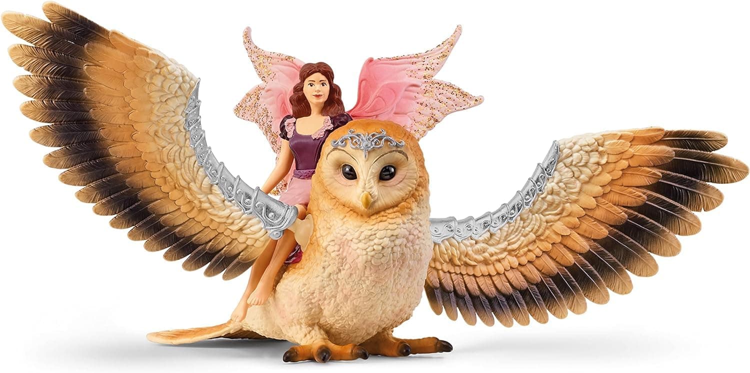 Bayala Elf on Glitter Owl 70789 Owl with Movable Wings and Magnet Great Gift for Girls and Boys Beautiful Collectible Figures Toy Figure from 5 Years Set of 4 Pieces