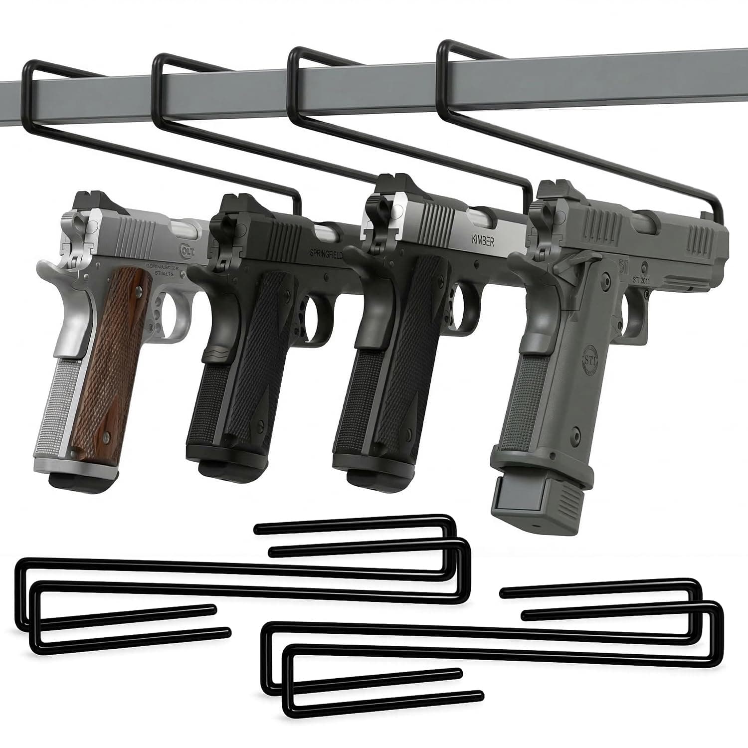 SAFETY STORAGE Handgun Hanger - Made in USA - Original Gun Safe Pistol Hanger - Organizer Hooks for Safe, Shelf, Rack, Cabinet or Display - Vinyl Coated American Steel