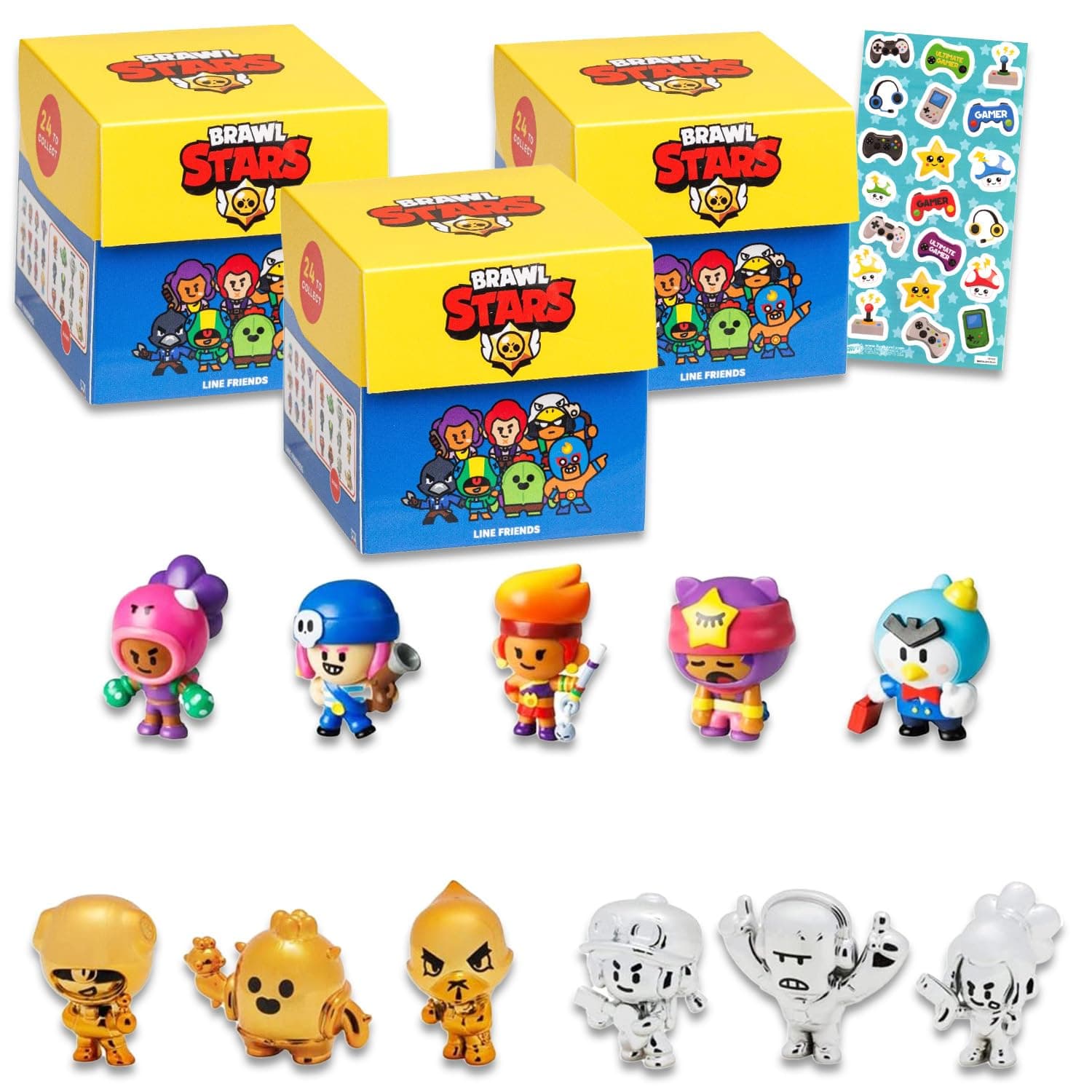 Blind Box Party Favors - Bundle with 3 Brawl Stars Mini Figures Mystery Toys Plus Stickers | Brawl Stars Figurines for Kids, Boys, Girls