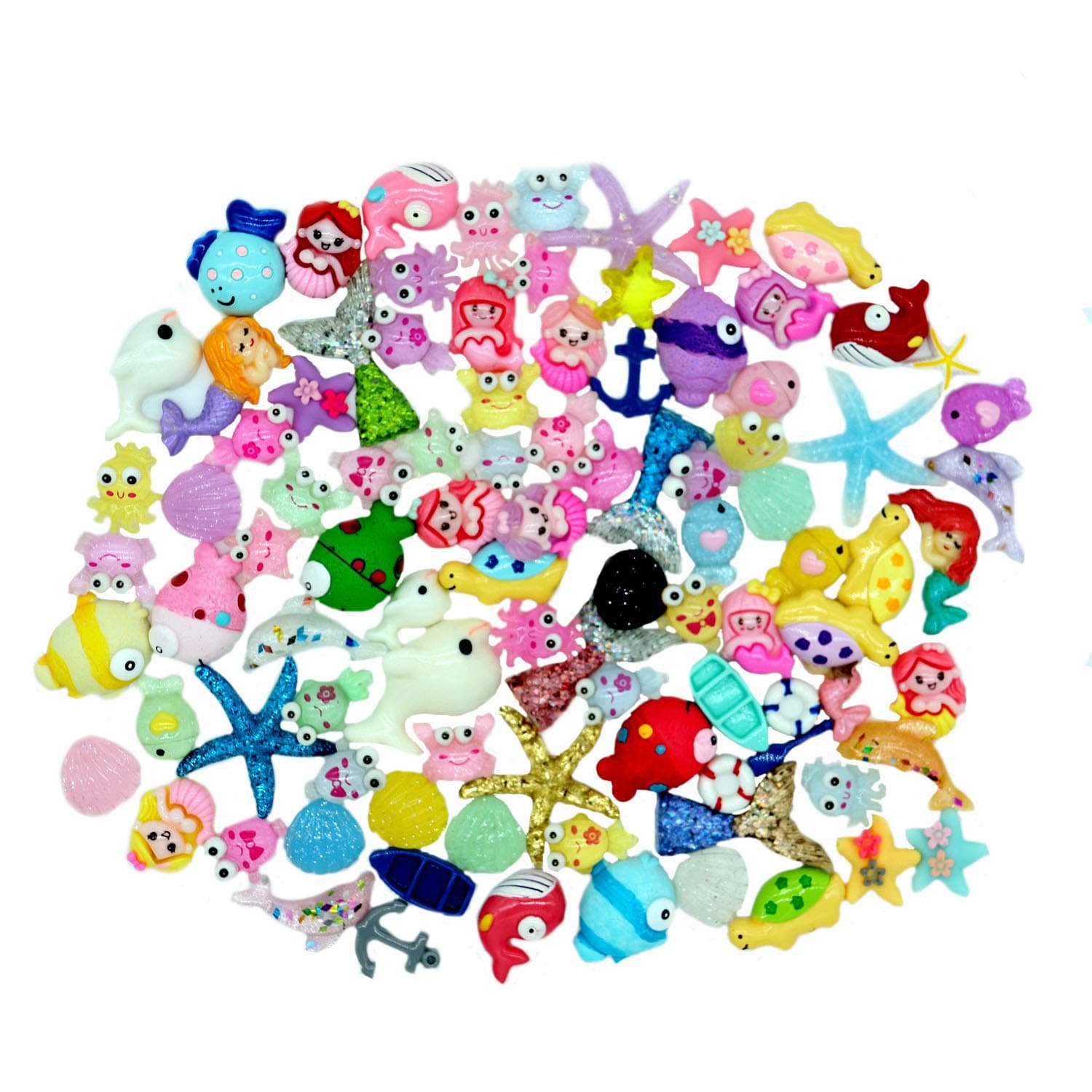 Slime Charms Cute Set Mixed Mermaid Tail,Unicorn,Ducks and Animals,Resin Flatback Slime Beads for Kids and Adults Craft Making,Ornament Scrapbook DIY Crafts(100pcs)