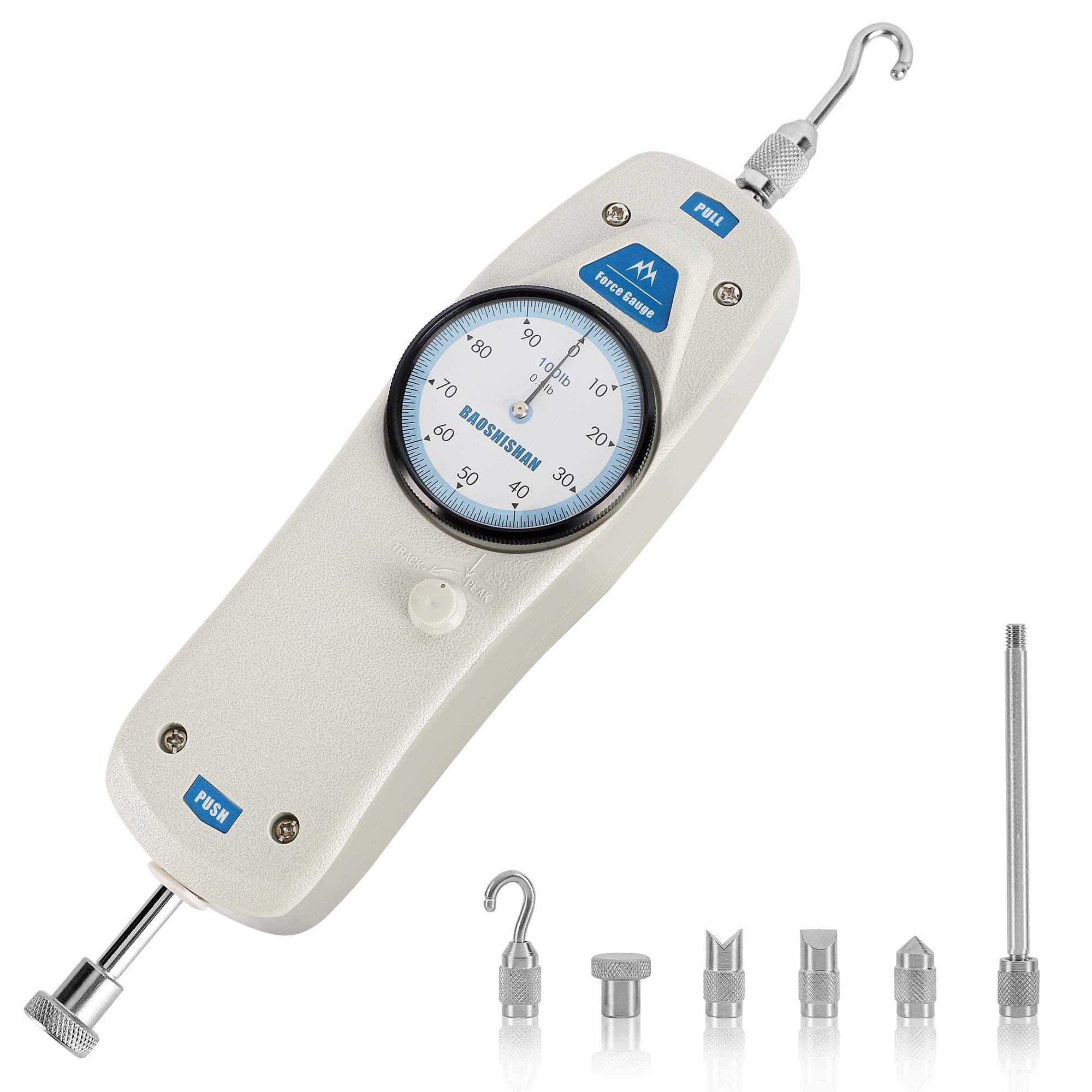BAOSHISHAN 100lb Push Pull Force Gauge Force Tester Meter with Calibration Certificate and Carrying Case, for Tension and Compression Load Plug Force Destructive Tests DL-100LB