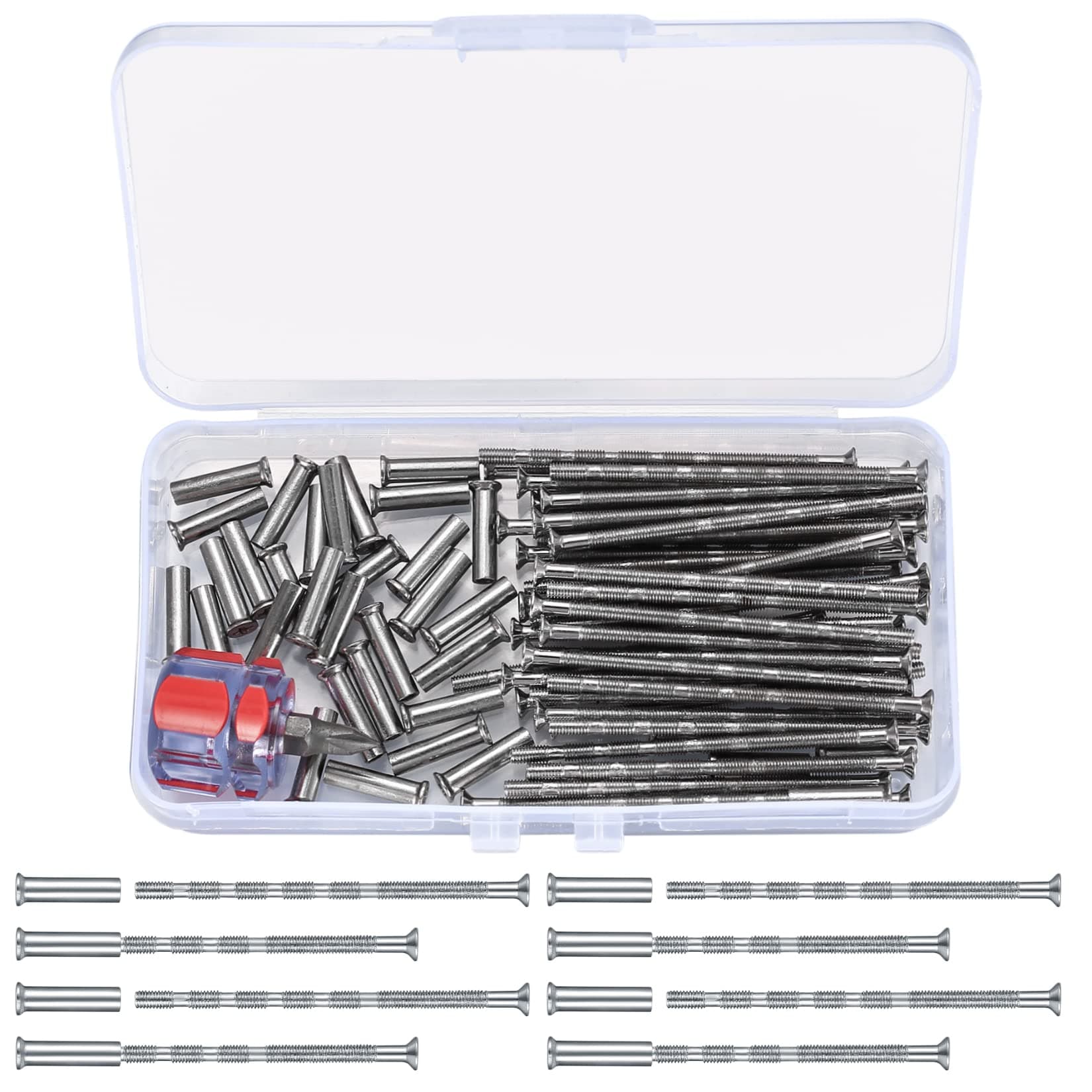 80 Pcs M3 Door Handle Fixing Screws and Sleeves(40 Screws+40 Bolts), Nickel Plated Connecting Bolts Sleeves Male to Female for Door Handle Cabinet Drawers, with Mini Screwdriver