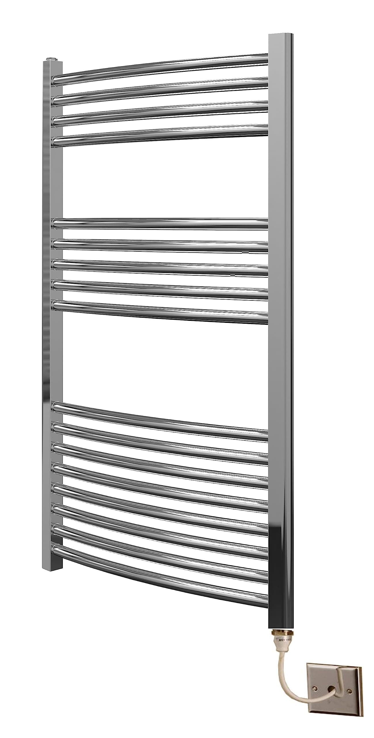 Electric Chrome Curved Heated Towel Rail 600mm wide x 1000mm High Bathroom Towel Radiator