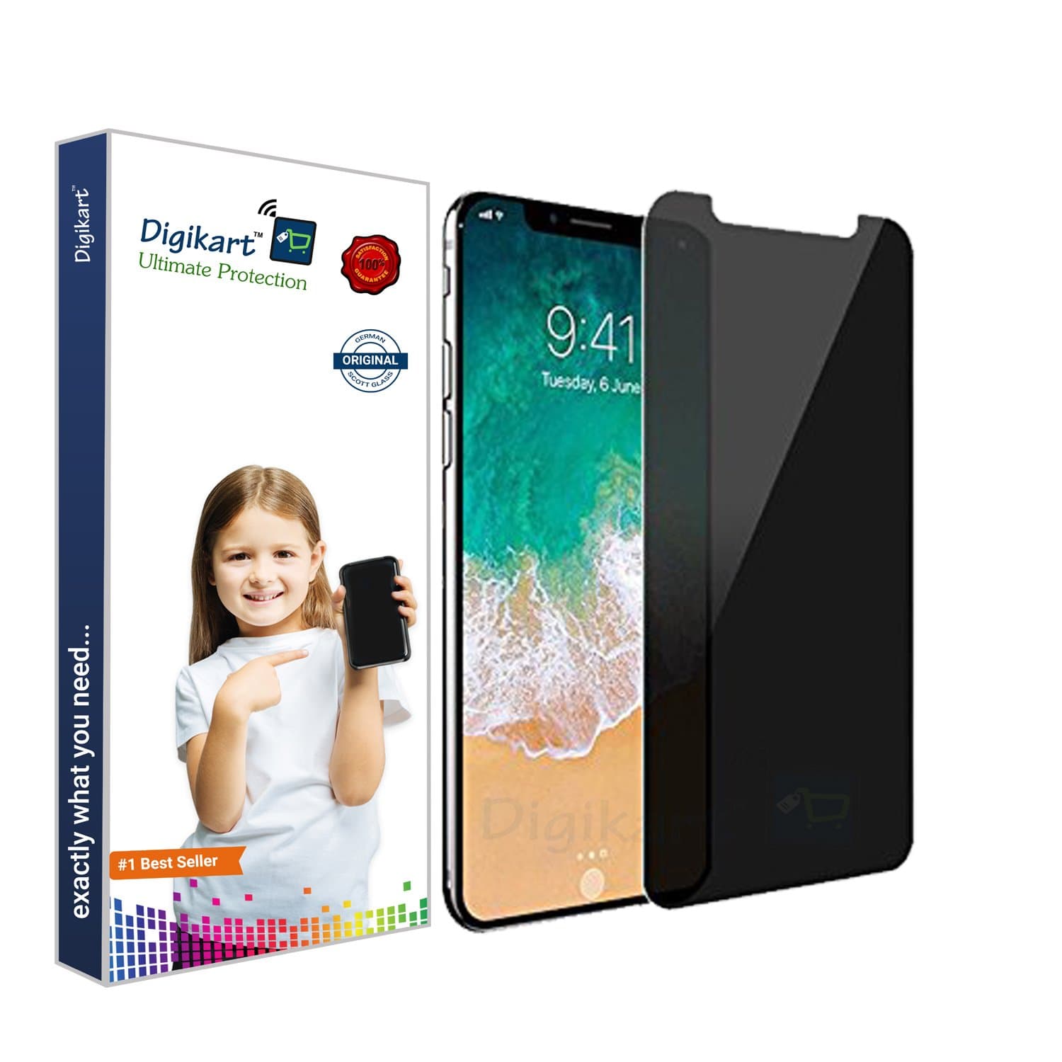 digikart mobile screen protector privacy tempered glass for apple i phone x/10/i phone xs/10s