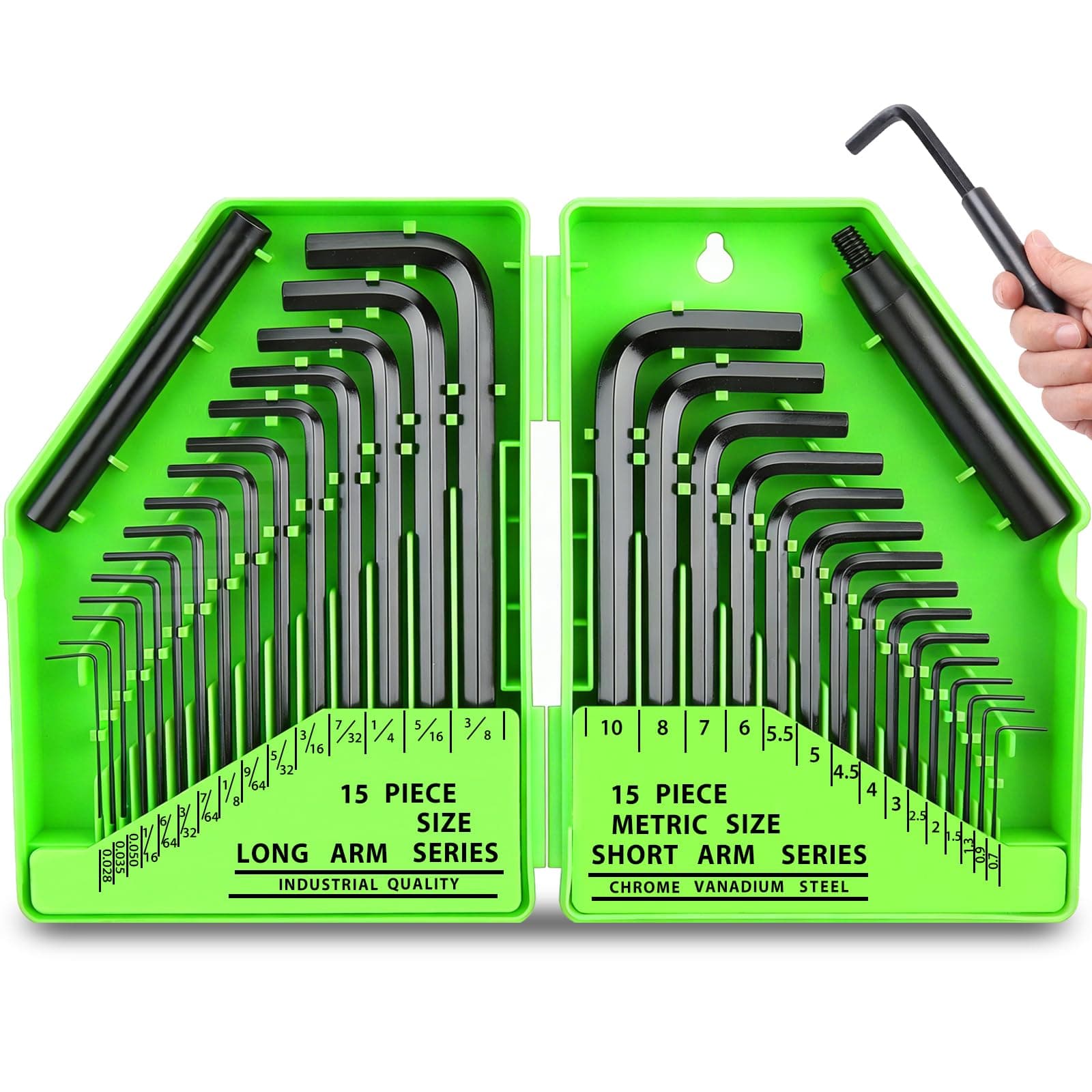 SWANLAKE GARDEN TOOLS 32-Piece Hex Key Allen Wrench Set, SAE and Metric Allen Keys MM(0.7mm-10mm) SAE(0.028"-3/8), L Shape, Chrome Vanadium Steel, Easy Organization