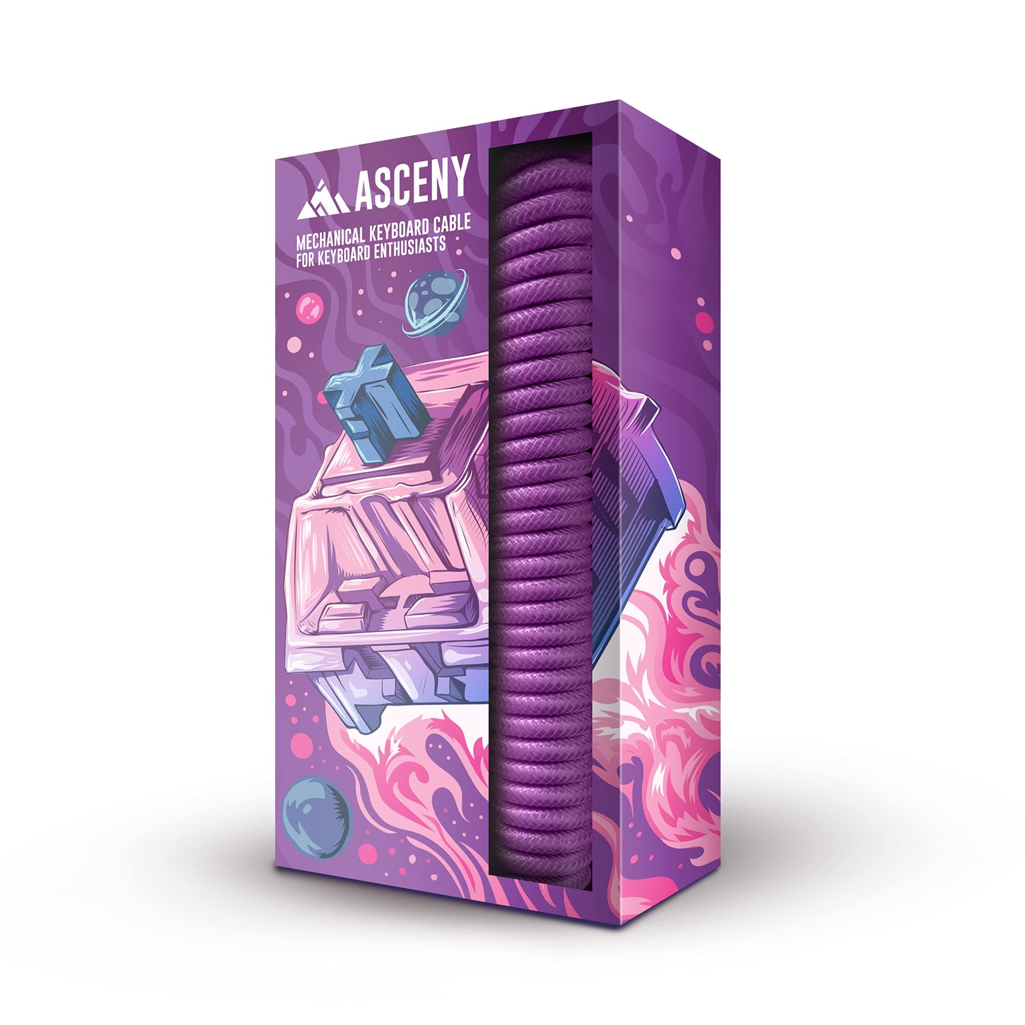 ASCENY Coiled & Double-Sleeved Mechanical Keyboard Cable, for Type-C Mechanical Keyboards (Purple)