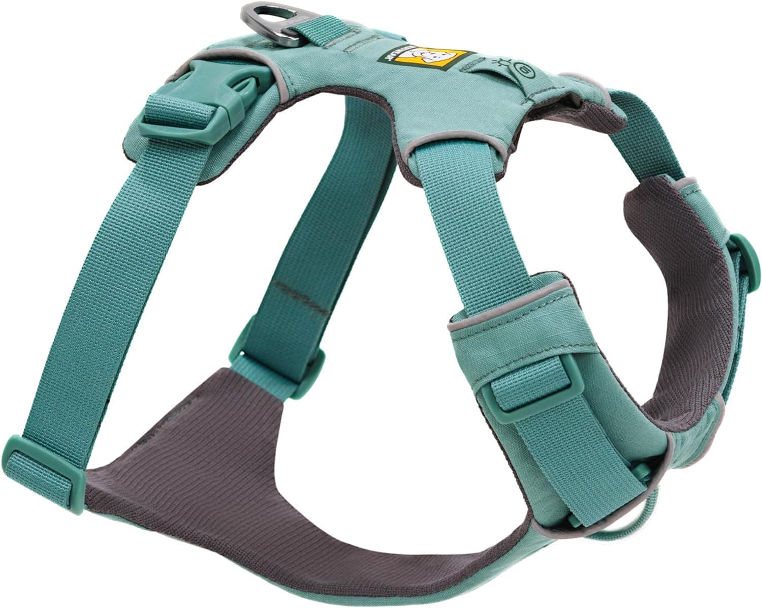 RUFFWEAR Front Range Medium Dog Harness, Reflective, Adjustable, Comfortable, No Pull, 2 Lead Attachments, River Rock Green