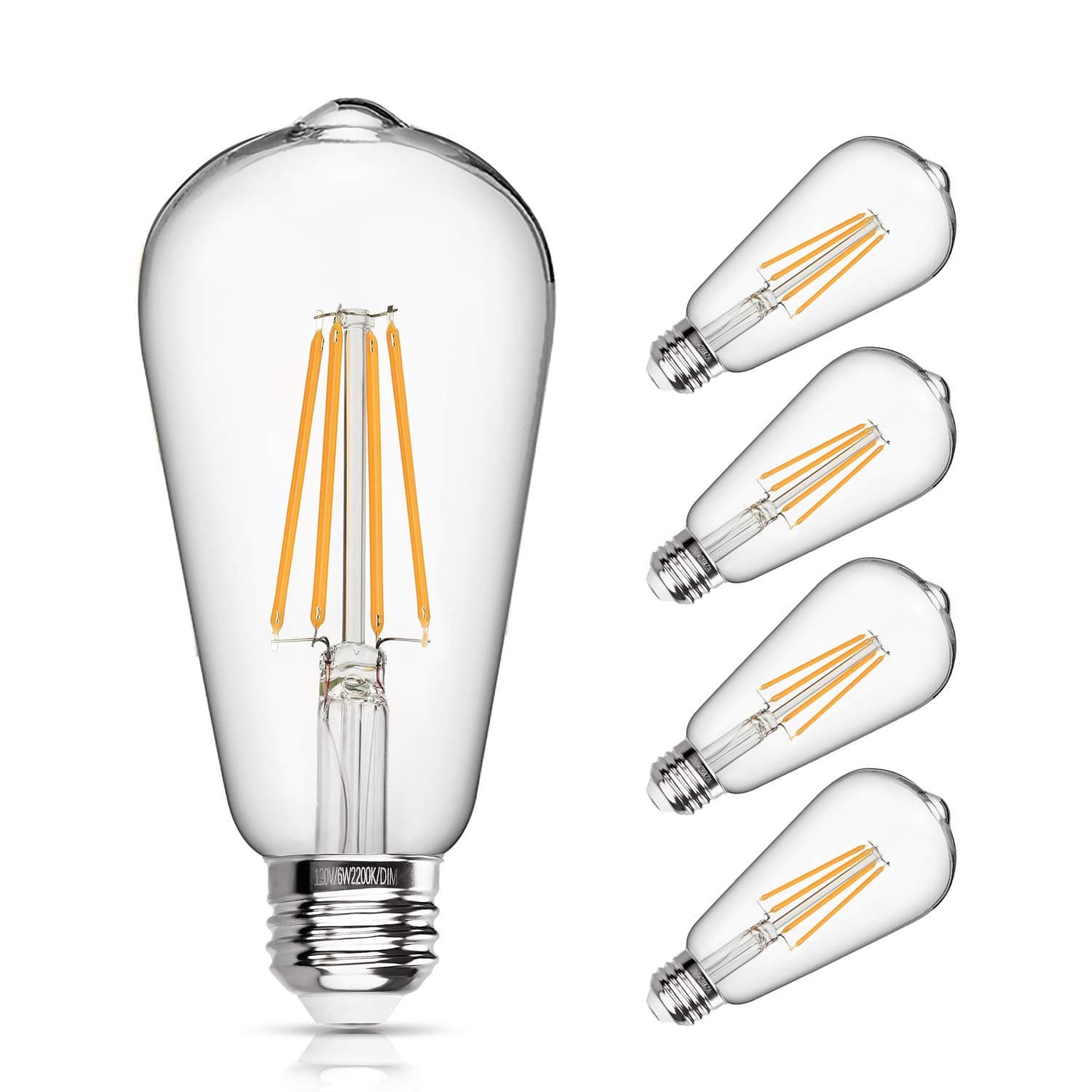 LED Edison Bulb Dimmable 6W Vintage Led Light Bulb 60W Equivalent 2200K Warm White 520 Lumen ST64 Led Filament Bulb E26 Medium Base Decorative Clear Glass for Bathroom Kitchen Dining Room, 4 Pack