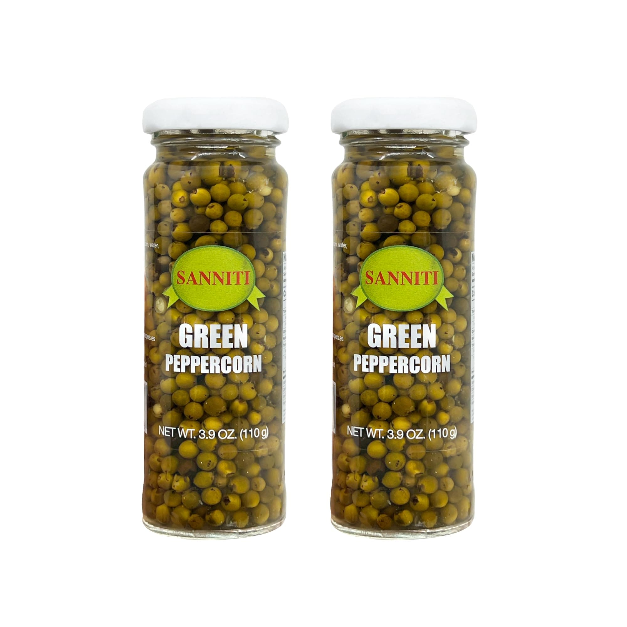 Sanniti Peppercorns in Brine | Imported from Spain | Great for Sauces, Soups, Meats and Light Dishes, 3.9 oz (Pack of 2) (Green)