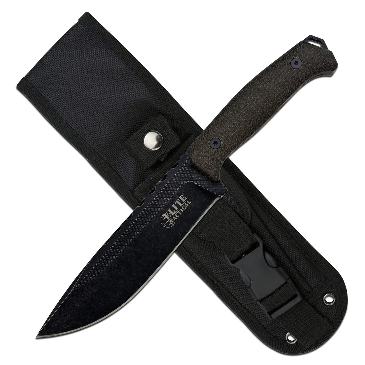 Fixed Blade Knife - Black 6.25 inch Blade with Micarta Handle and MOLLE Compatible Sheath - Full Tang Tactical Military Combat Knife