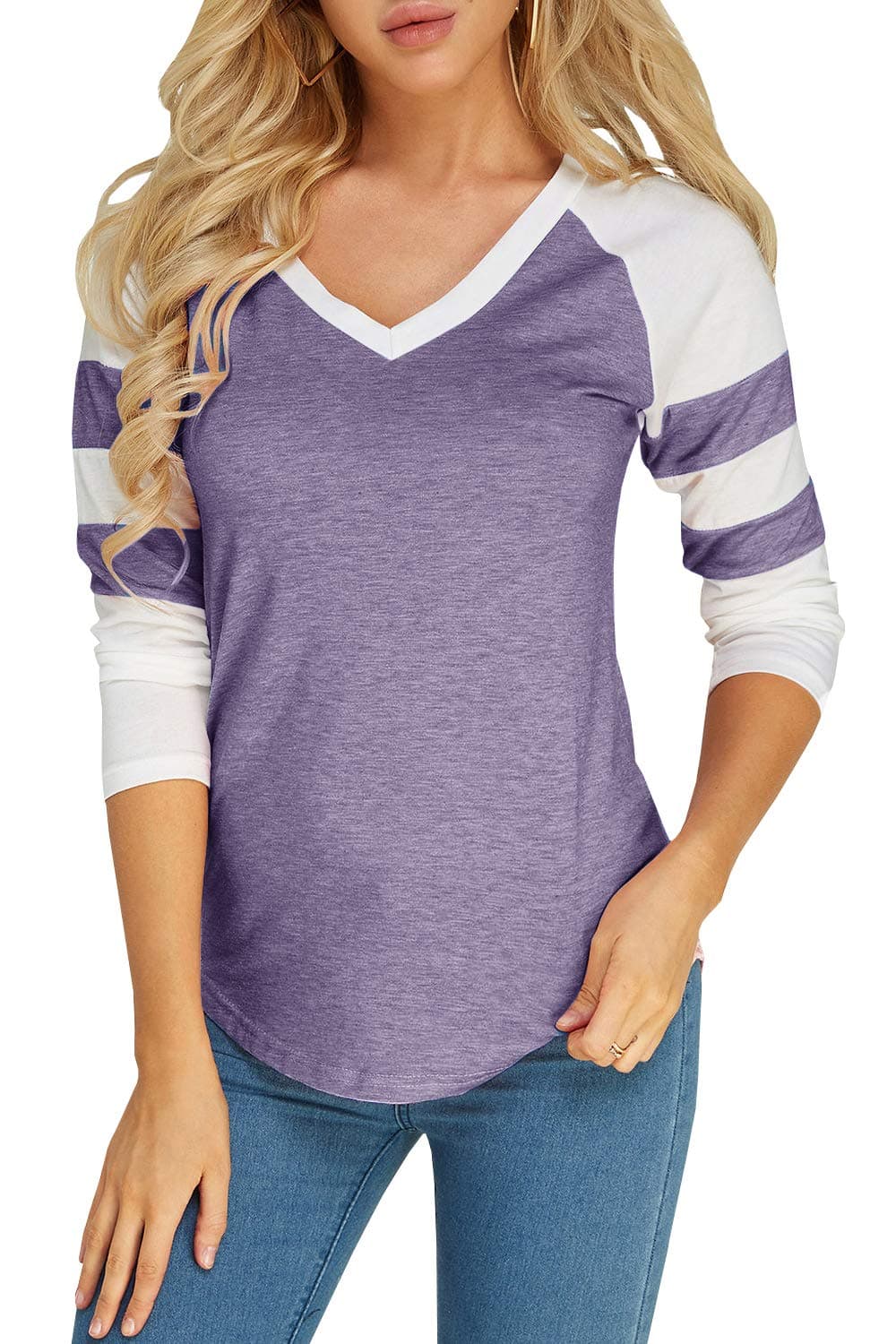 Foshow Womens Baseball Raglan Color Block T-Shirts Summer Short Long Sleeve V Neck Tees Jersey Casual Blouses Tops