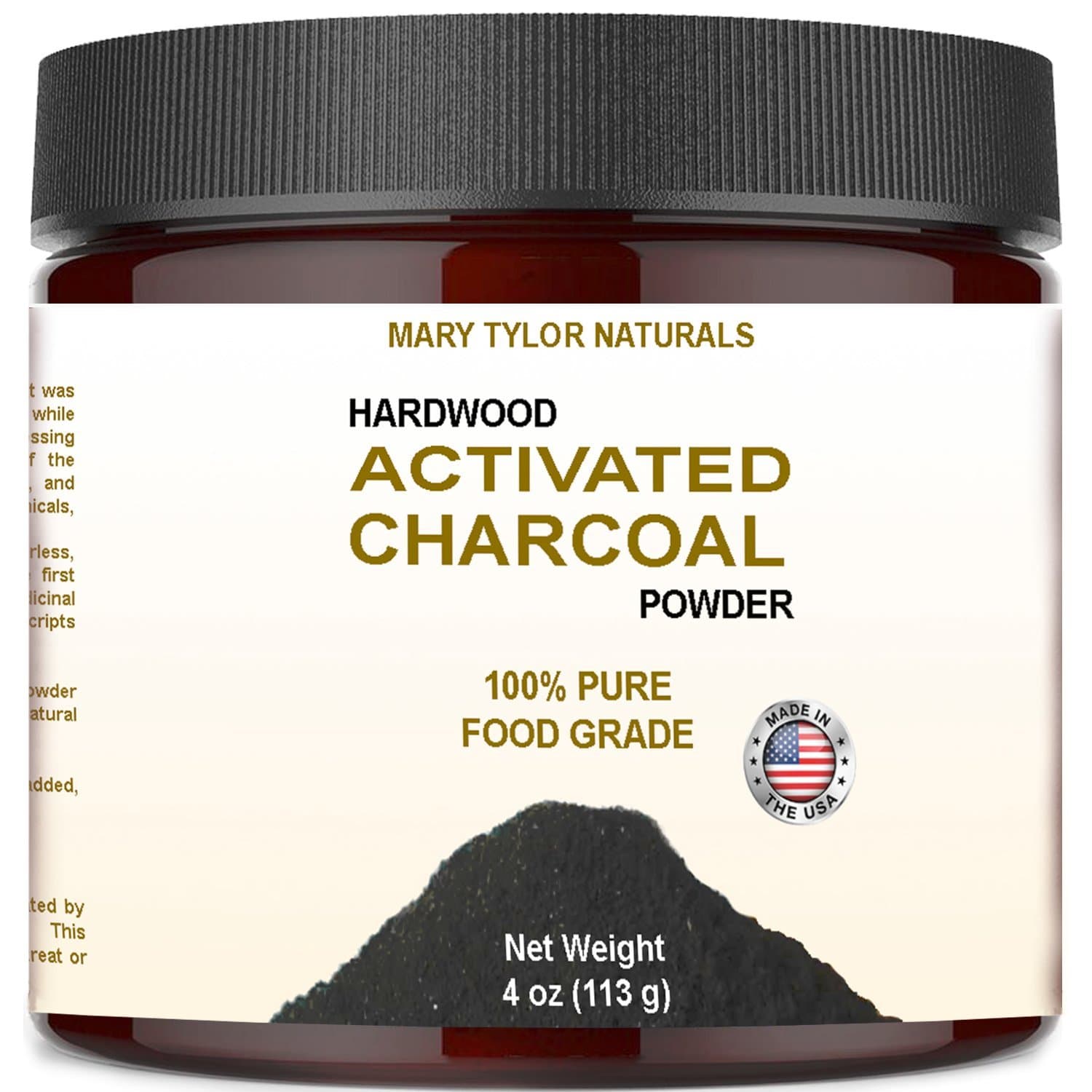 Activated Charcoal Powder, Large 4 oz Jar, Made in the USA from Select Hardwood Trees, For Teeth Whitening, DIY Masks, Face, Skin, Detoxifies, Helps Digestion, Treats Poisoning by Mary Tylor Naturals