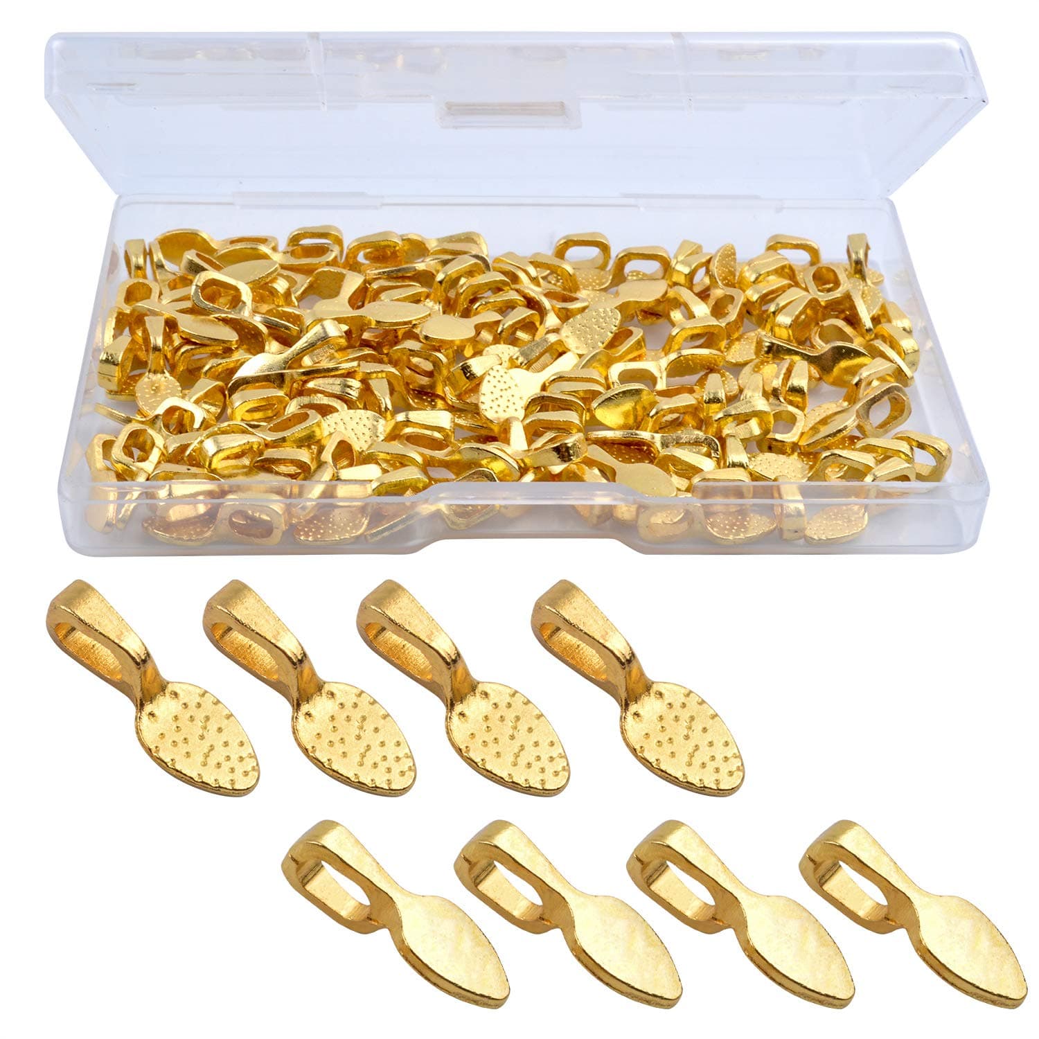 120 Pcs Oval Spoon Scrabble Glue On Flat Rocks Earring Pad Bails for Fitting Glass Cabochon Tiles Necklaces Pendants with 1Pcs Box,Gold