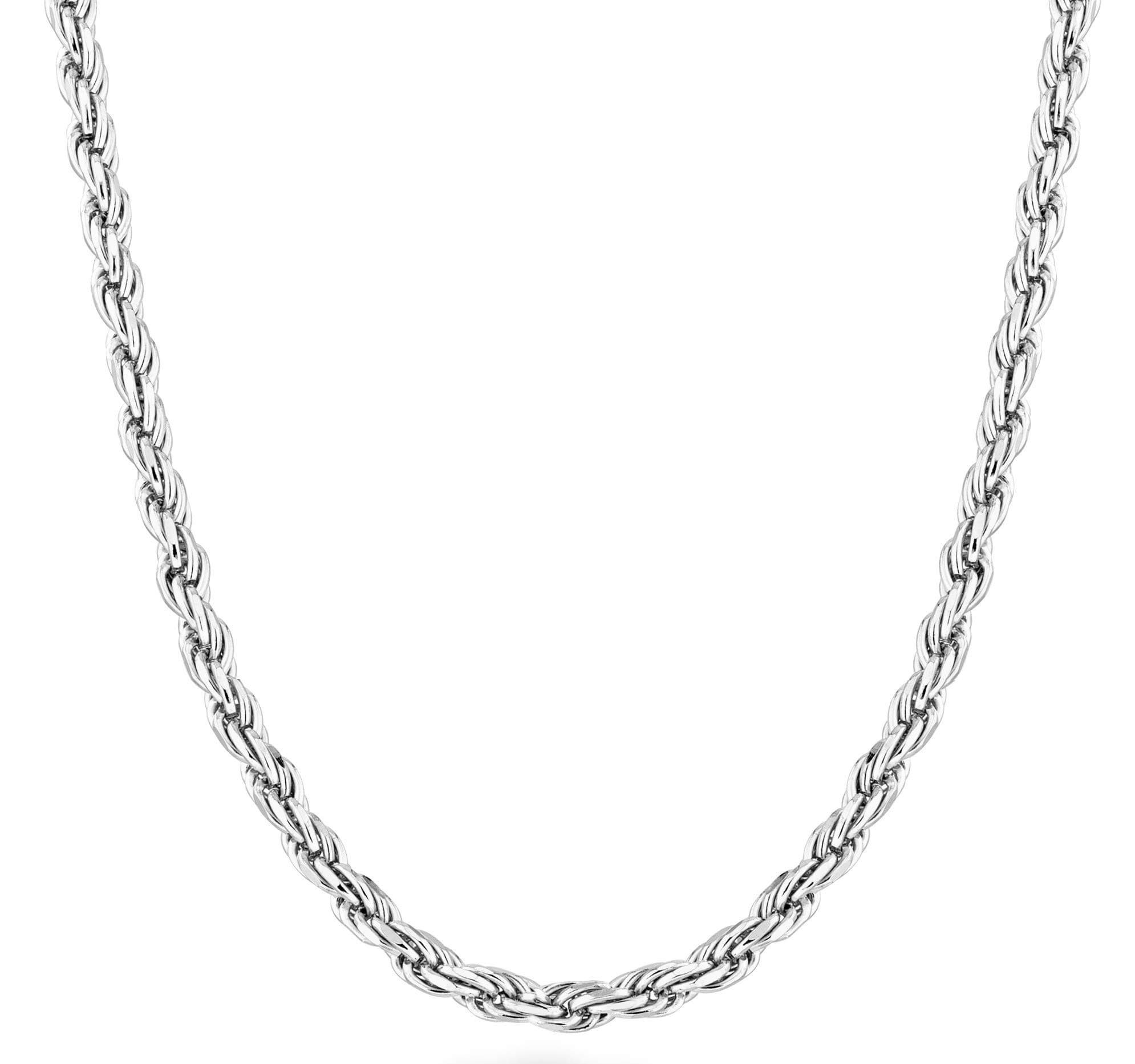 MiaBella Sterling Silver Italian 3mm Solid Diamond-Cut Braided Rope Chain Necklace Bracelet for Men Women 925 Italy 7 7.5 8 8.5 9 16 18 20 22 24 26 28 30"