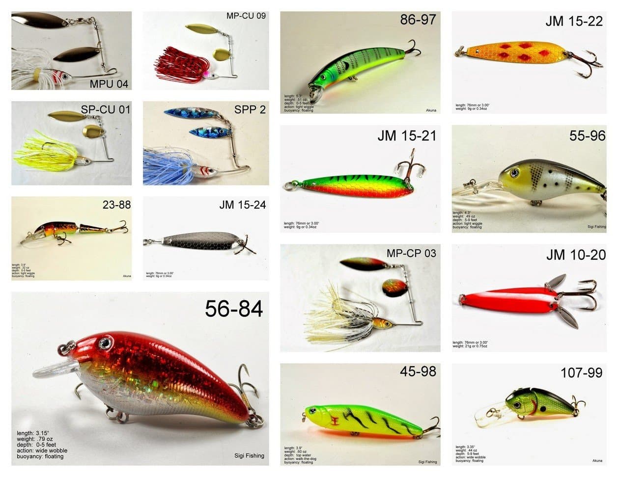 Akuna Pack of 15 Lures for Bass for Each of 50 States in USA