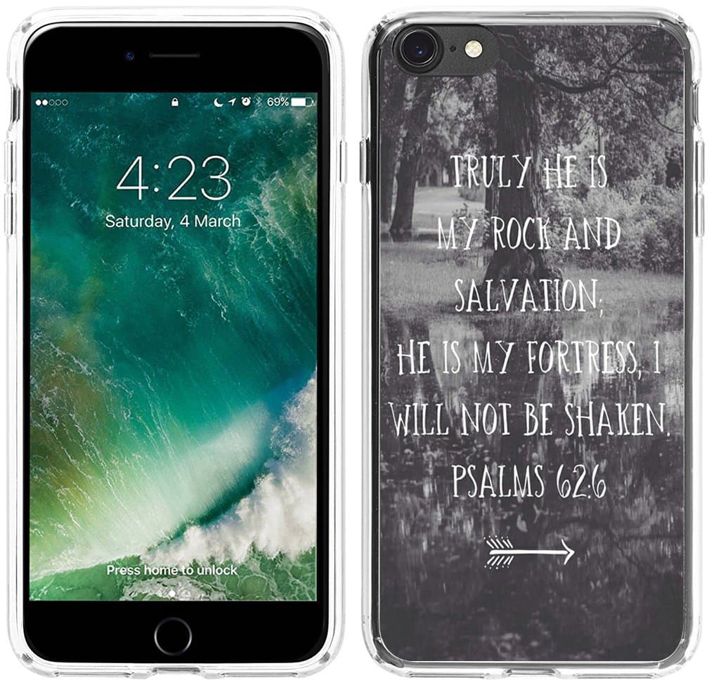 6S Case Christian,Hungo Soft TPU Silicone Cover Case Compatible with Phone 6/6S Bible Themes Truly he is My Rock and Salvation he is My foriress I Will not be Shaken Psalms