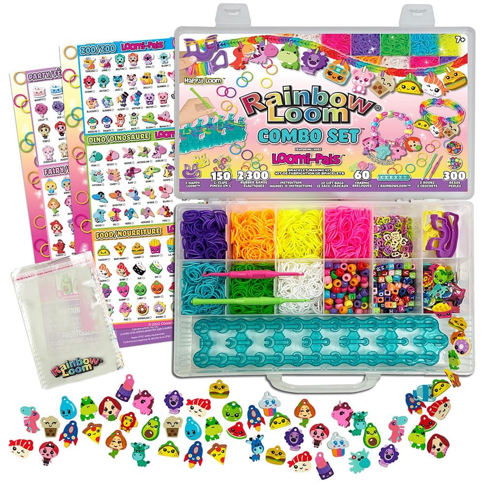 BANDAI Rainbow Loom Bandai Loomi-Pals Combo Set Jewellery Maker Crafts | DIY Bracelet Maker with Loom Band Board | Loom Bands Kit for Boys and Girls | Loom Band Accessories with Charms