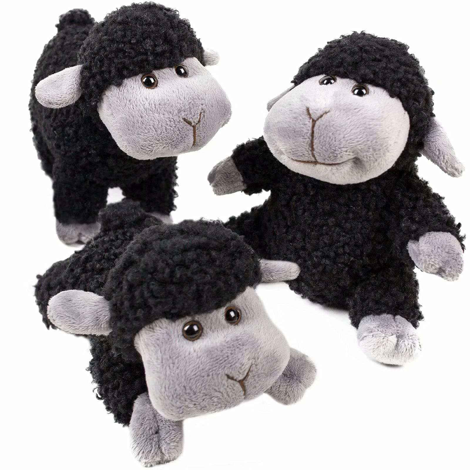 Lamb Stuffed Animal Sheep Plush Toy 3 Pcs Cute and Super Soft Nursery Home Decor Bedroom Small Gift for Kids Boys and Girls Companions Black