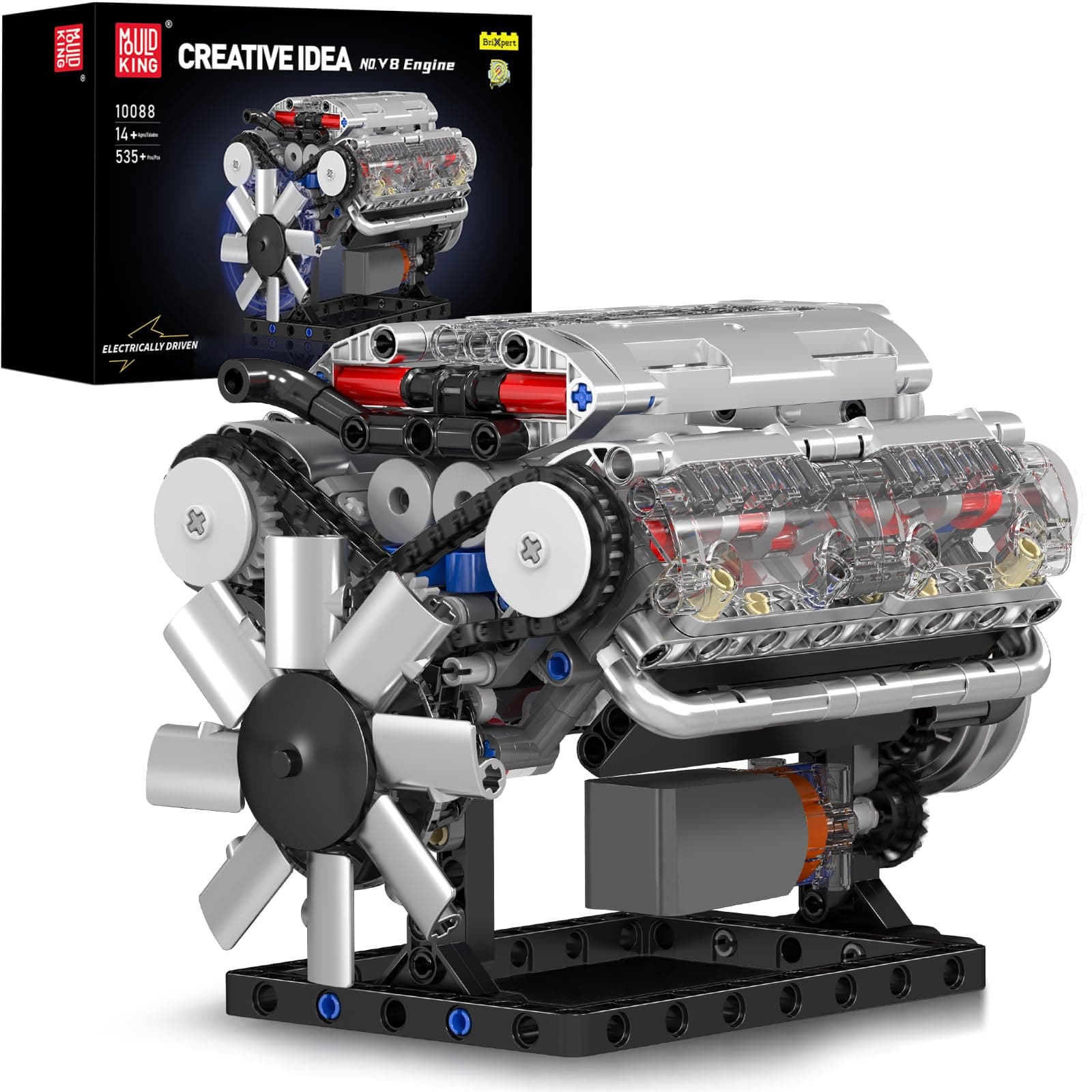 Mould King V8 Engine Building Blocks Sets, MOC Scale Model Kit with Battery and Motor, Collectible Set for Adults, Construction Toys for Kids Children Boys Girl (535 Pcs)