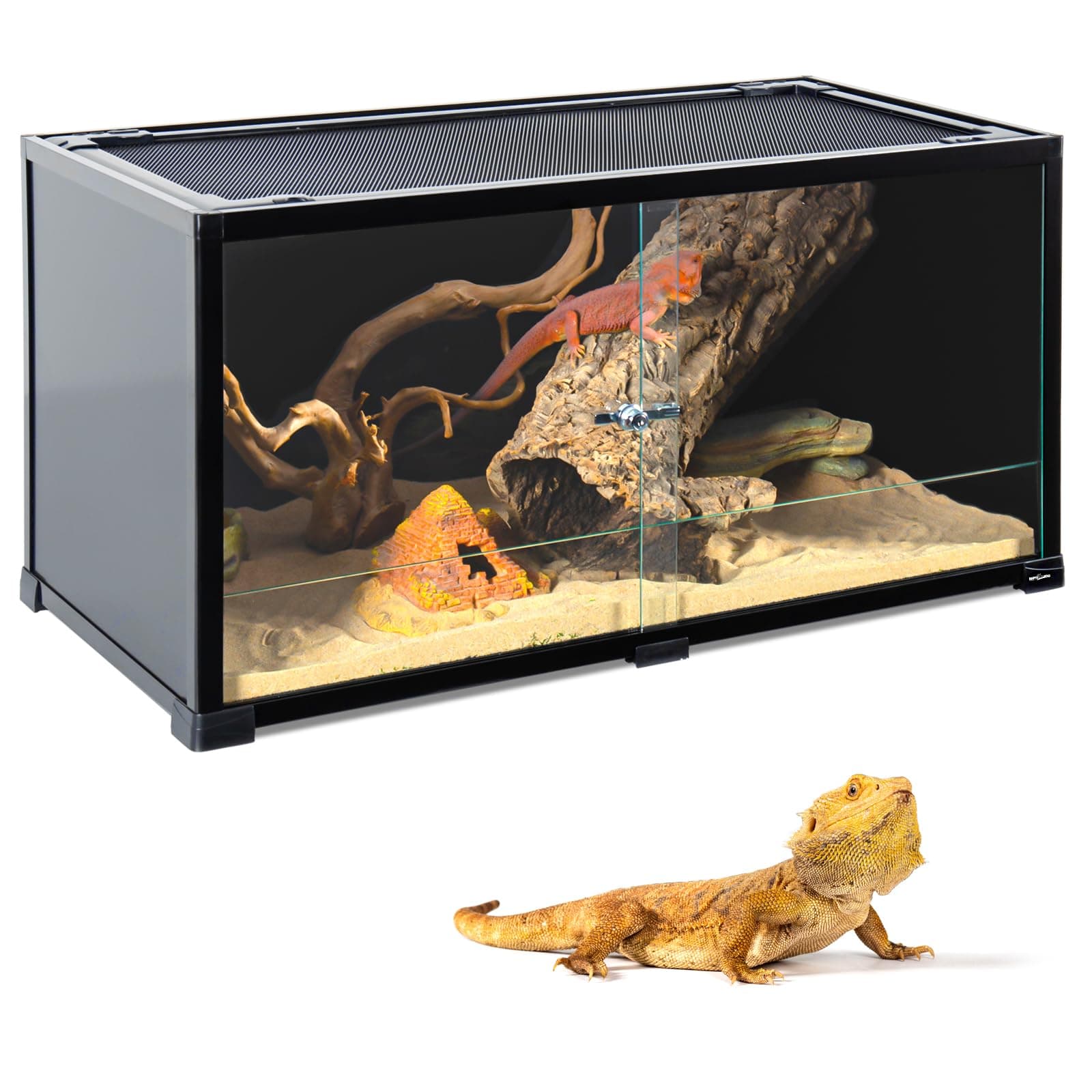 REPTI ZOO 50 Gallon Reptile Tank, 36" X 18" X 18" Reptile Terrarium, Black-Tinted ECO Glass Enclosure with Sliding Door & Mesh Top, Secure & Low-Stress Habitat for Bearded Dragon, Gecko, Snake, Lizard