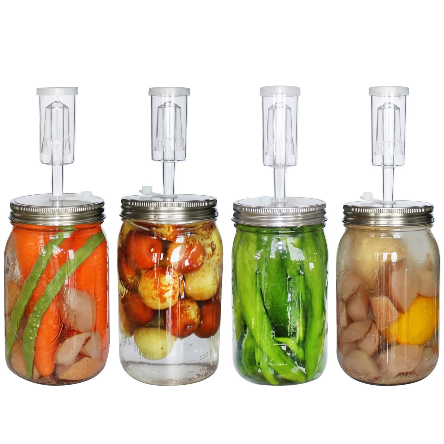 Laffeya Fermentation Lids, Mason Jar Lid & Airlocks for Fermenting (4 Set), Stainless Steel Wide mouth Mason Jar Fermenting Lids for Making Sauerkraut Pickle Hot Sauce (Jars Not Included)