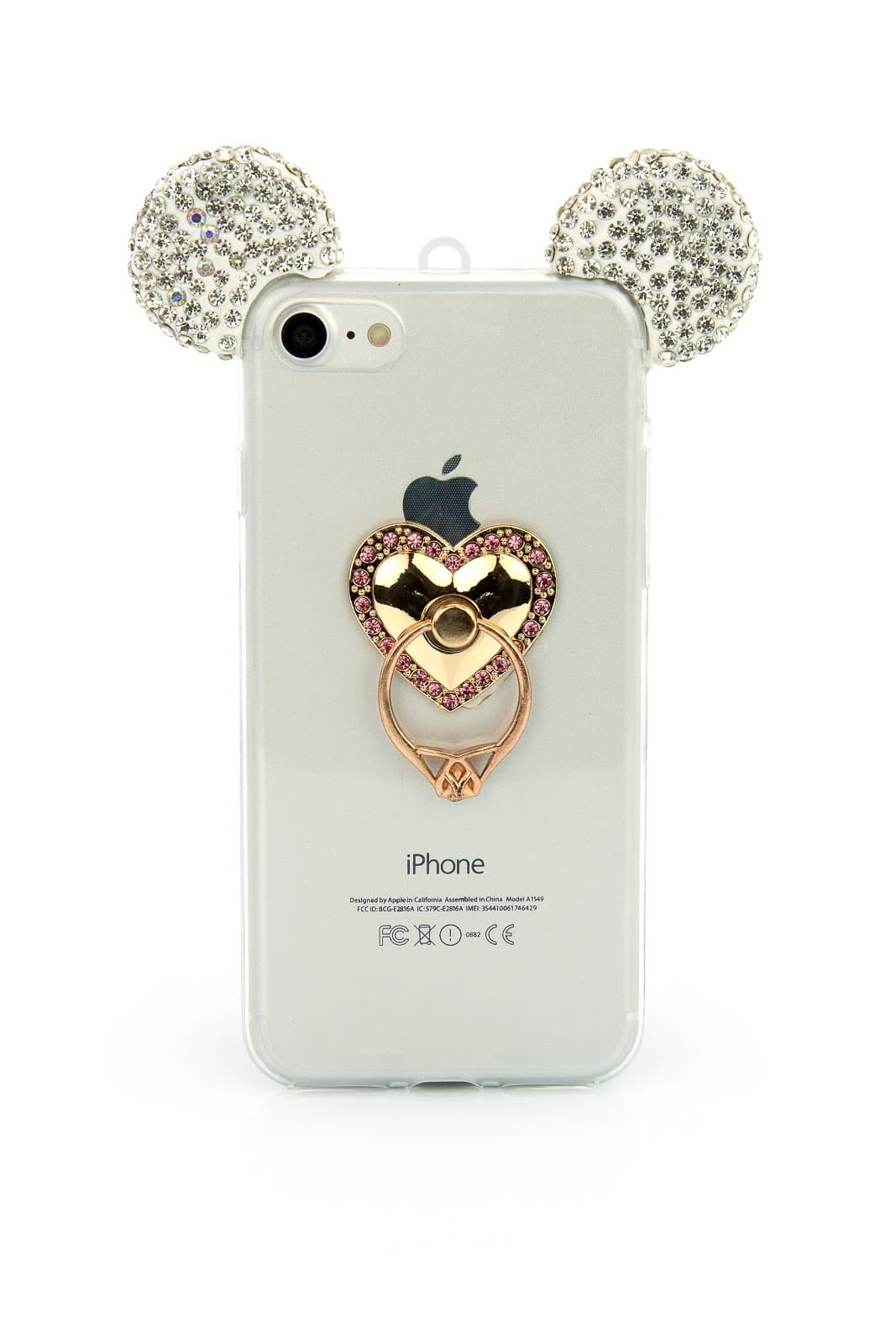 Glitter Ear Rhinestone Mouse Heart Ring Mobile-Phone-Case For Galaxy S8 Plus Protective Skin Luxury Soft Clear Transparent Stand Finger-Holder Smartphone Glitter Slim Cover Bling Sparkle