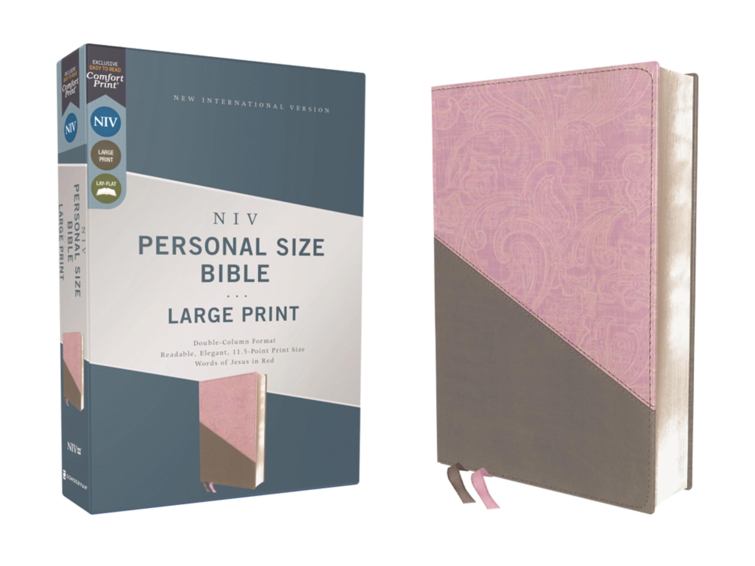NIV, Personal Size Bible, Large Print, Leathersoft, Pink/Gray, Red Letter, Comfort Print