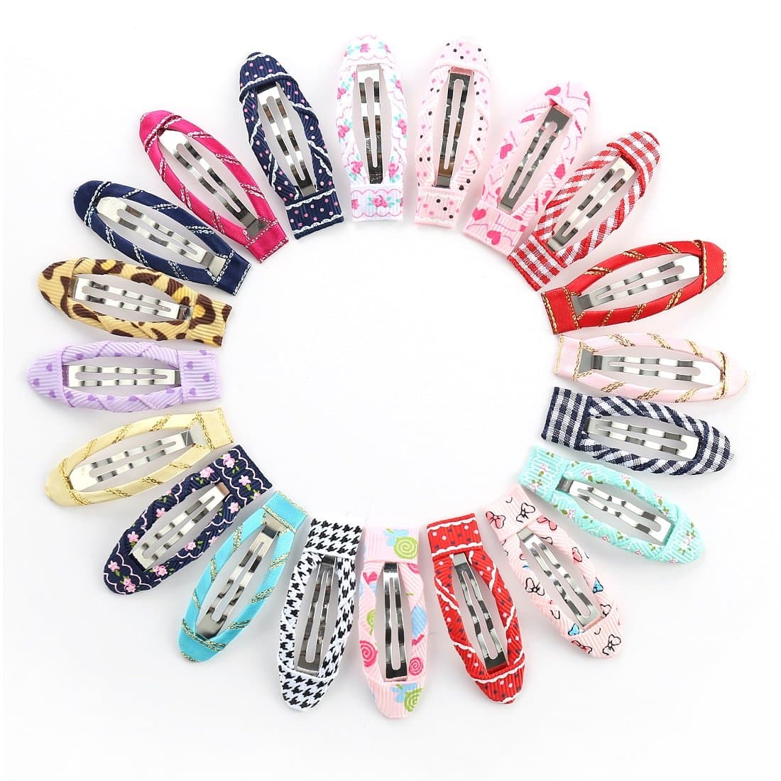 20pcs/pack 2 Inch No Slip Snap Hair Clips Ribbon Wrapped Barrettes for Girls Toddlers Kids Women Accessories(20Pcs)