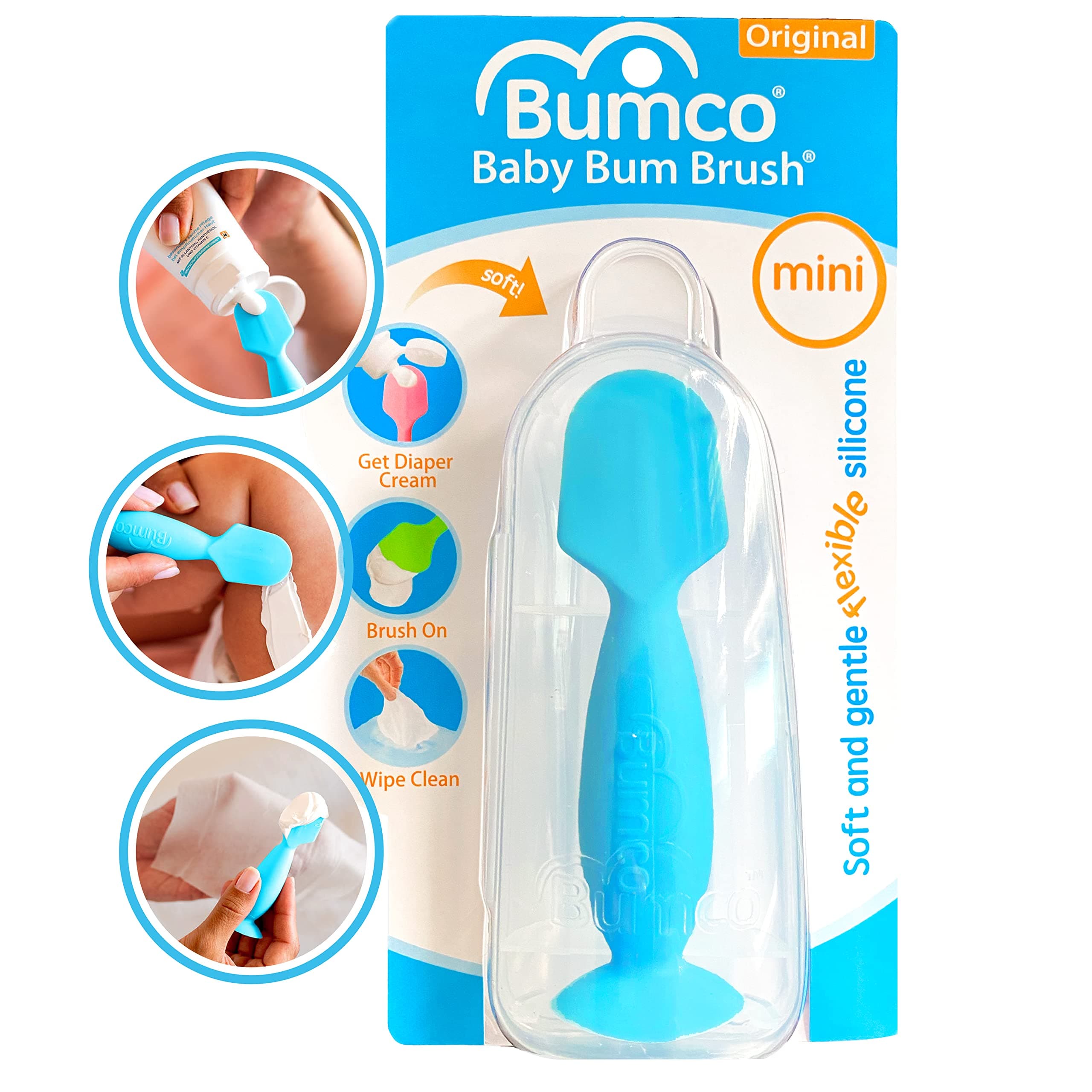 Baby Bum Brush Bumco Diaper Cream Brush - Mini with Travel Case, Baby Butt Paste Diaper Cream Spatula, Butt Paste Spatula for Baby Butt Cream, Mini Diaper Cream Applicator, Butt Spatula Baby, Blue