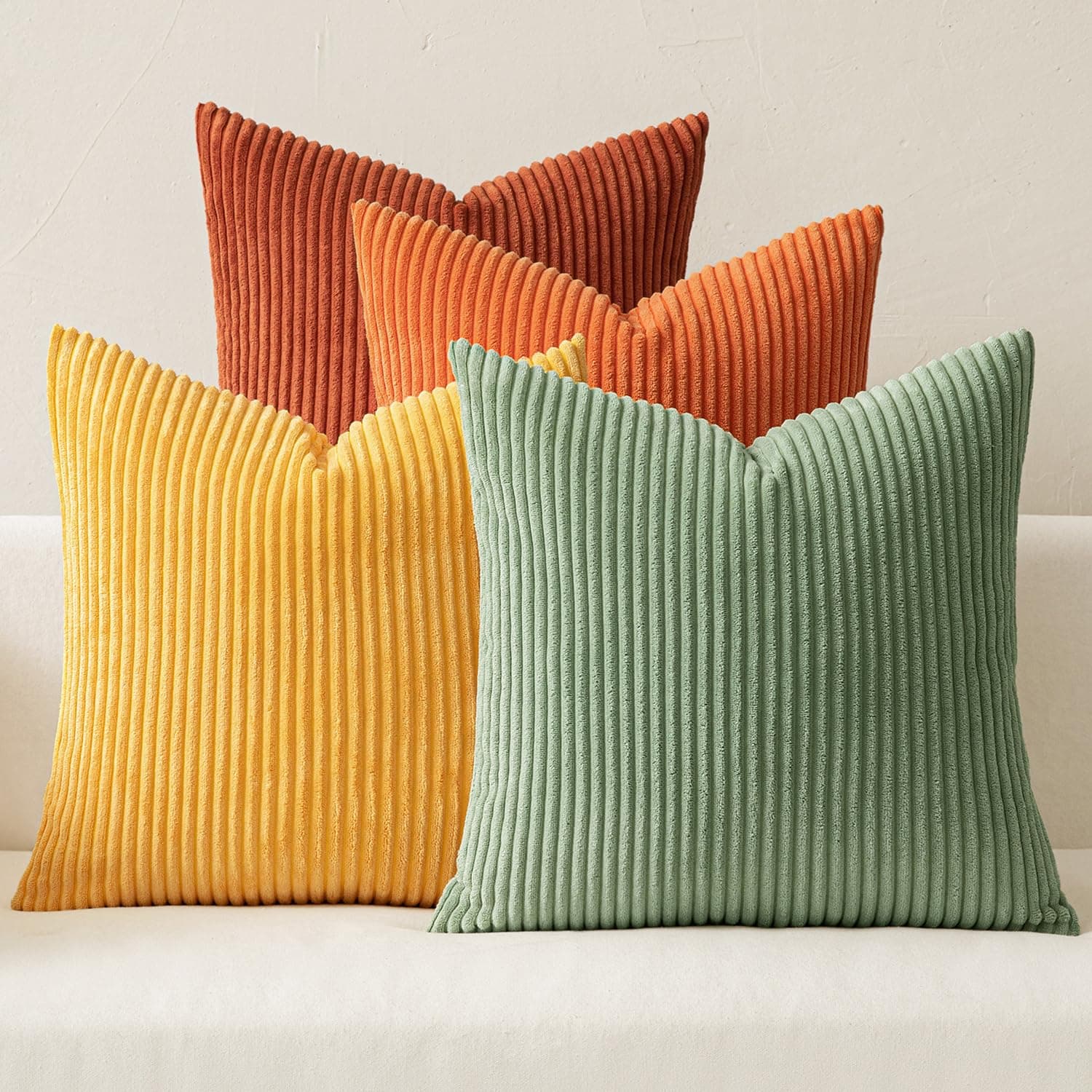 Decorative Throw Pillow Covers 18x18 Inch Set of 4, Vibrant Cushion Covers Vintage Retro Home Decor, Mix and Match Color Clash Design for Sofa Couch Bed Living Room Yellow Rust Green