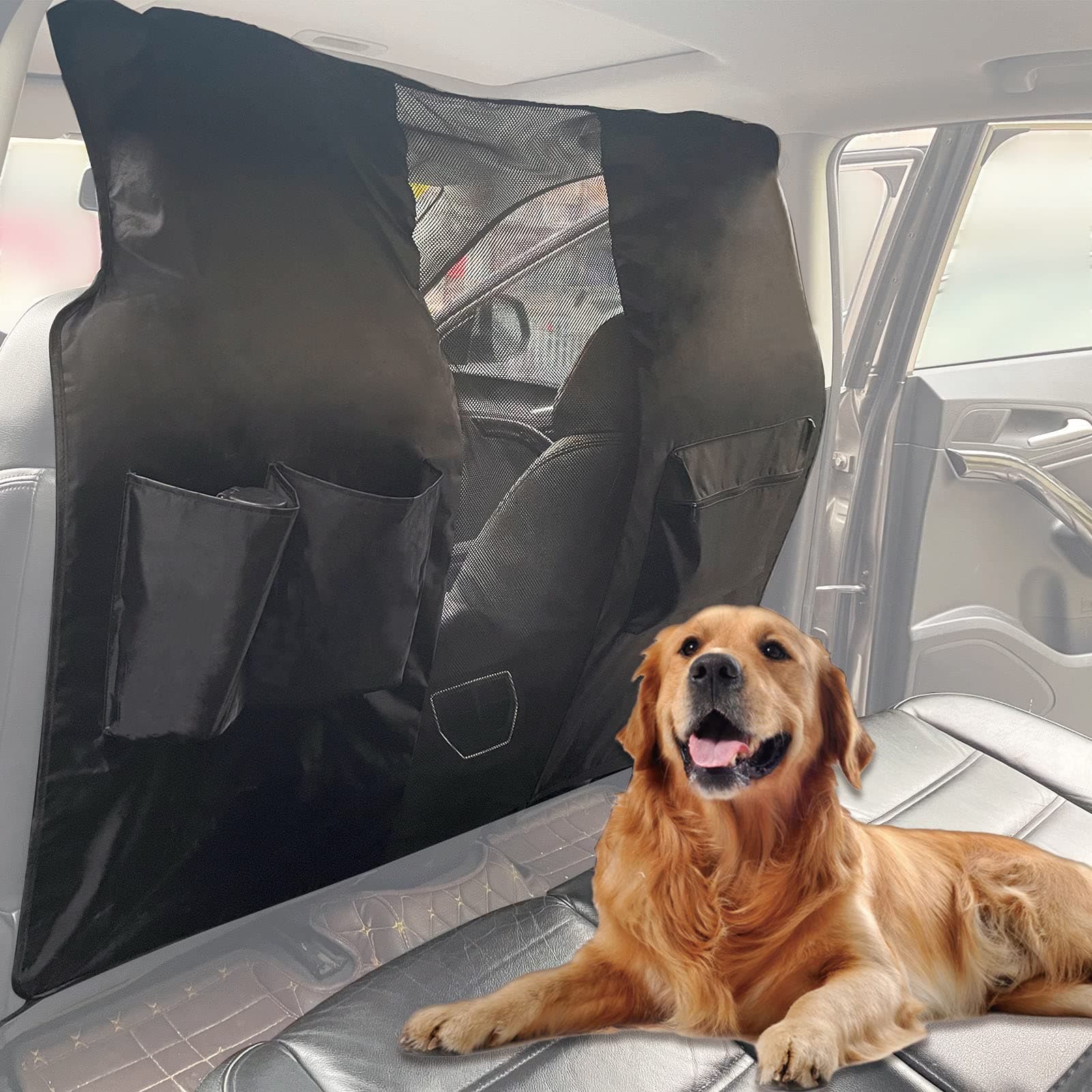 Dog Car Net Barrier for SUV - Dual Layer Pet Car Divider Back Seat Barrier Net, SUV Dog Gate and Car Pet Protector with Adjustable Strap & Storage Bag, Kids/Dog/Cat Travel Stuff for Safe Driving