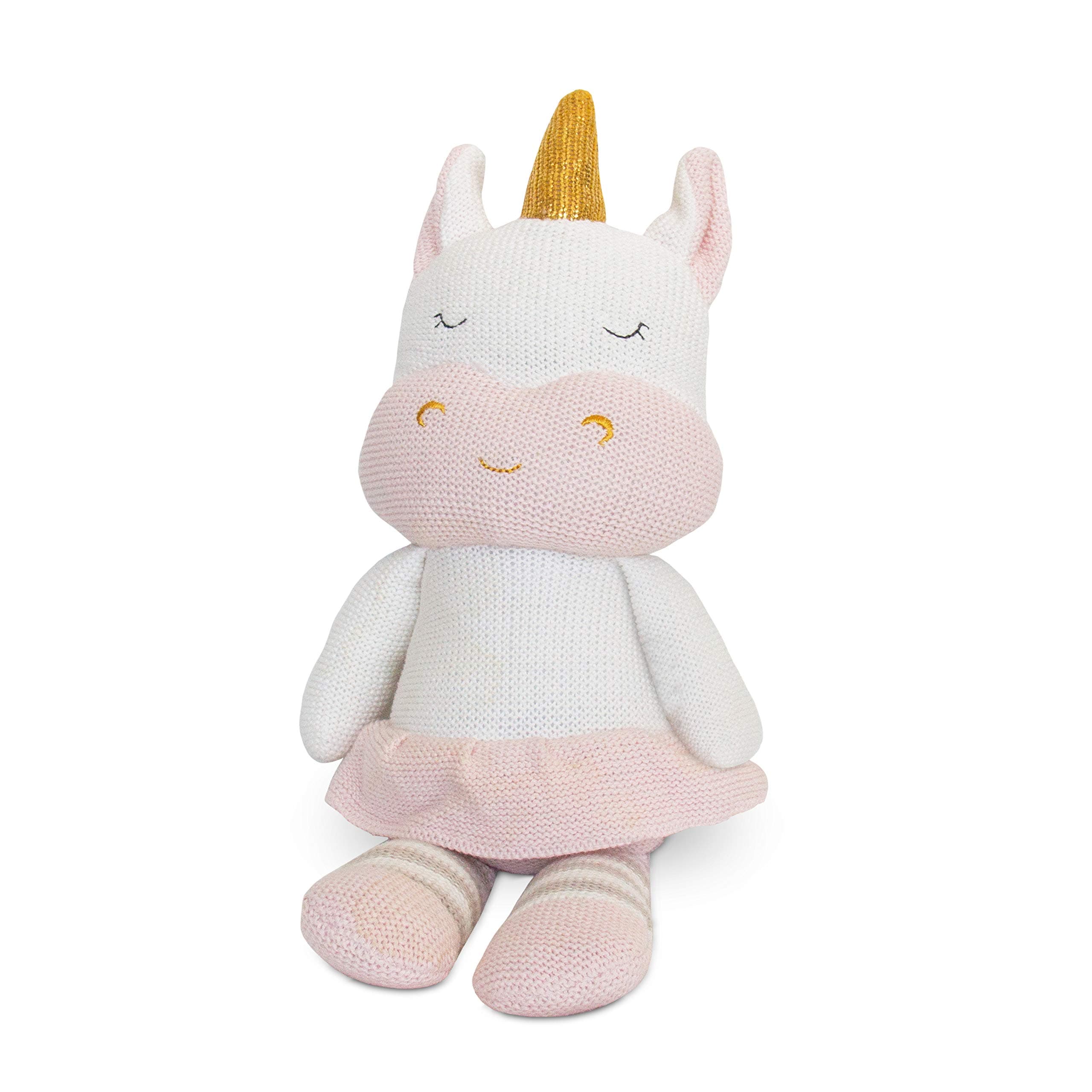 Living Textiles Baby Knit Plush Toy w/Rattle - Kenzie Unicorn - Premium 100% Cotton Super Cute Soft & Fun Stuffed Animal Character | for Infant,Newborn,Stuff,Knit,Doll,Gift,Shower,Boy,Girl