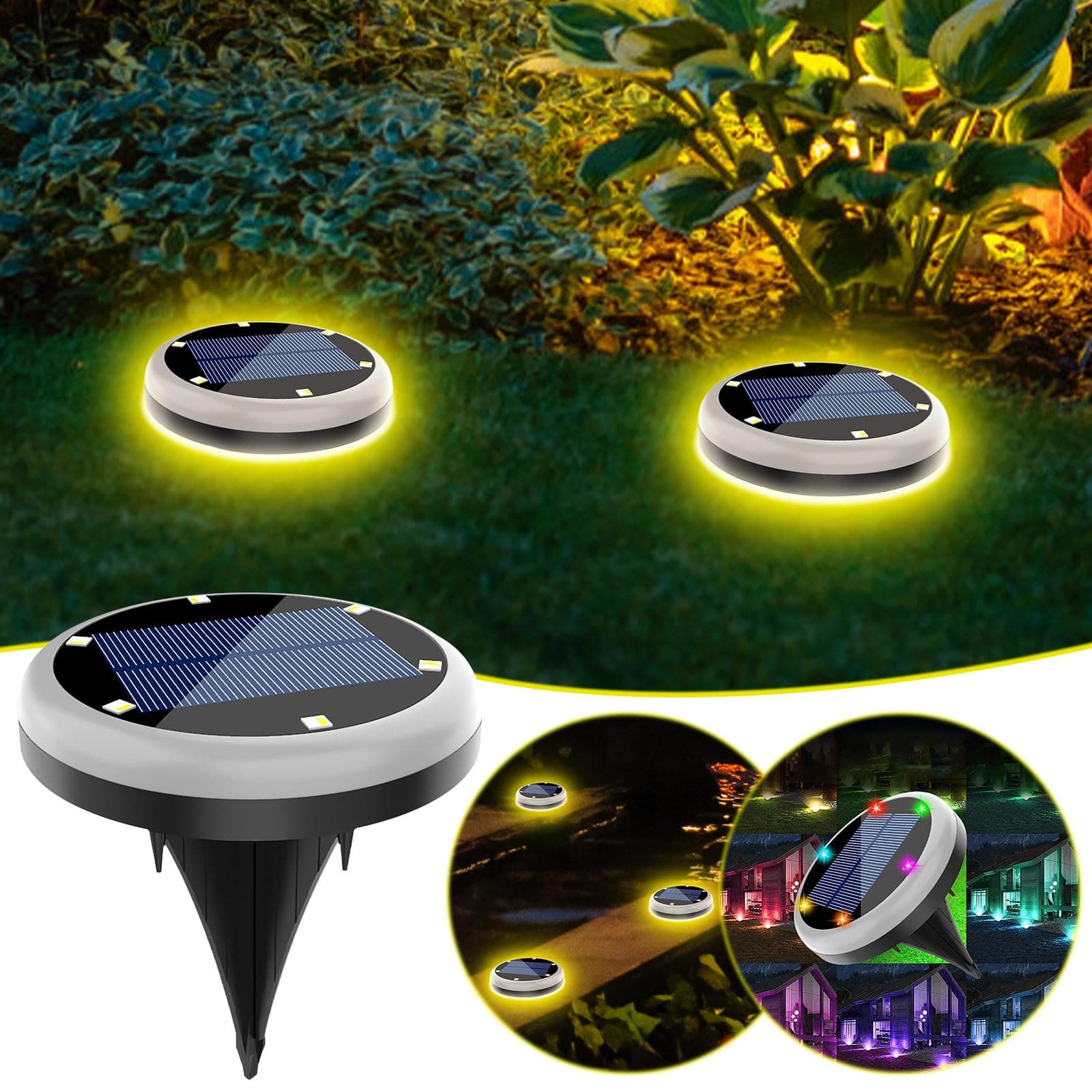 Solar Ground Lights New in 2024 Water Proof Solar Garden Lights LED Solar Lights Underground Buried Garden Roadway Outdoor Wall Lamp 6led 7 Colors Daily Use