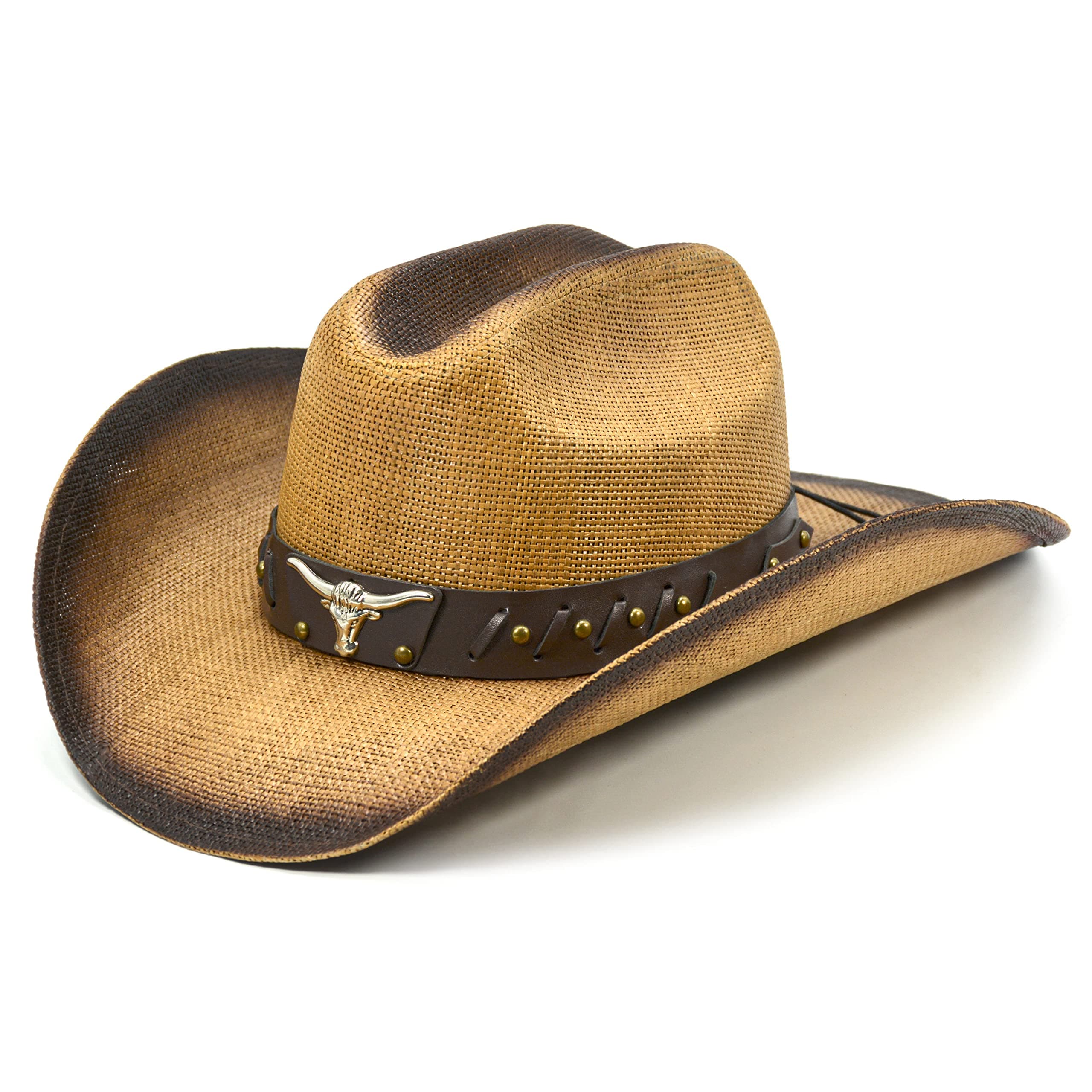 Cowboy Hat for Women and Men - Straw Cattleman Crease Western Hats with Upgrade 4 inches Shapeable Wide Brim