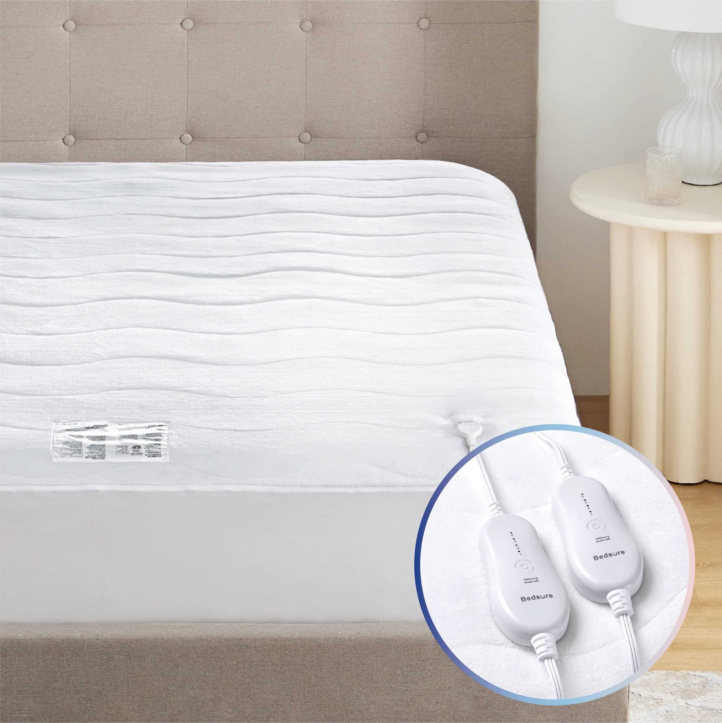 Bedsure Heated Mattress Pad Queen - Dual Controller Electric Bed Warmer and 4 Heat Settings, Coral Fleece with 10 Hour Timer Auto Shut Off (Queen, 60''x80''), White, (LY02B-MP6080)