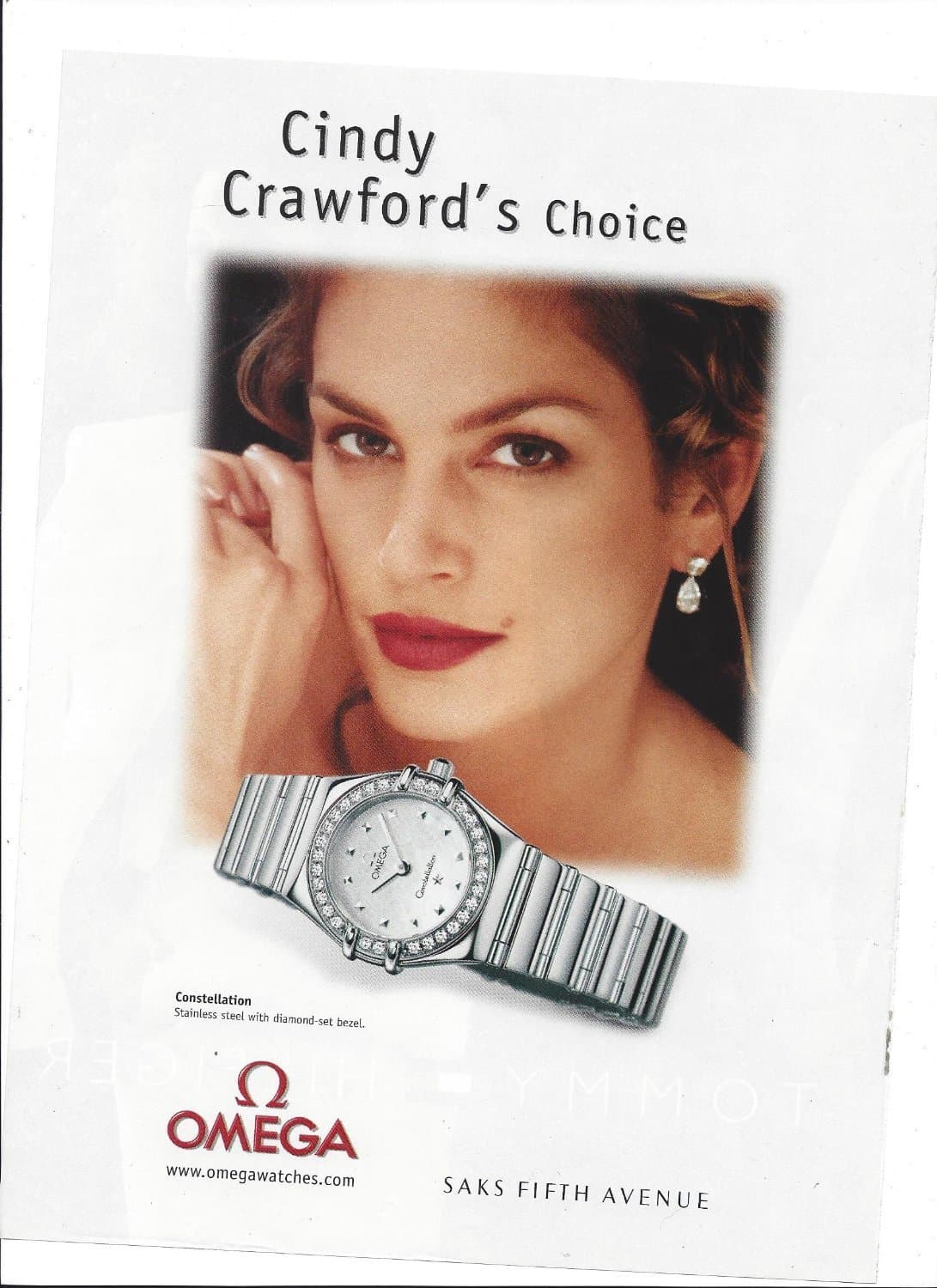 **PRINT AD** With Cindy Crawford For Omega Constellation Stainless Watches**PRINT AD**
