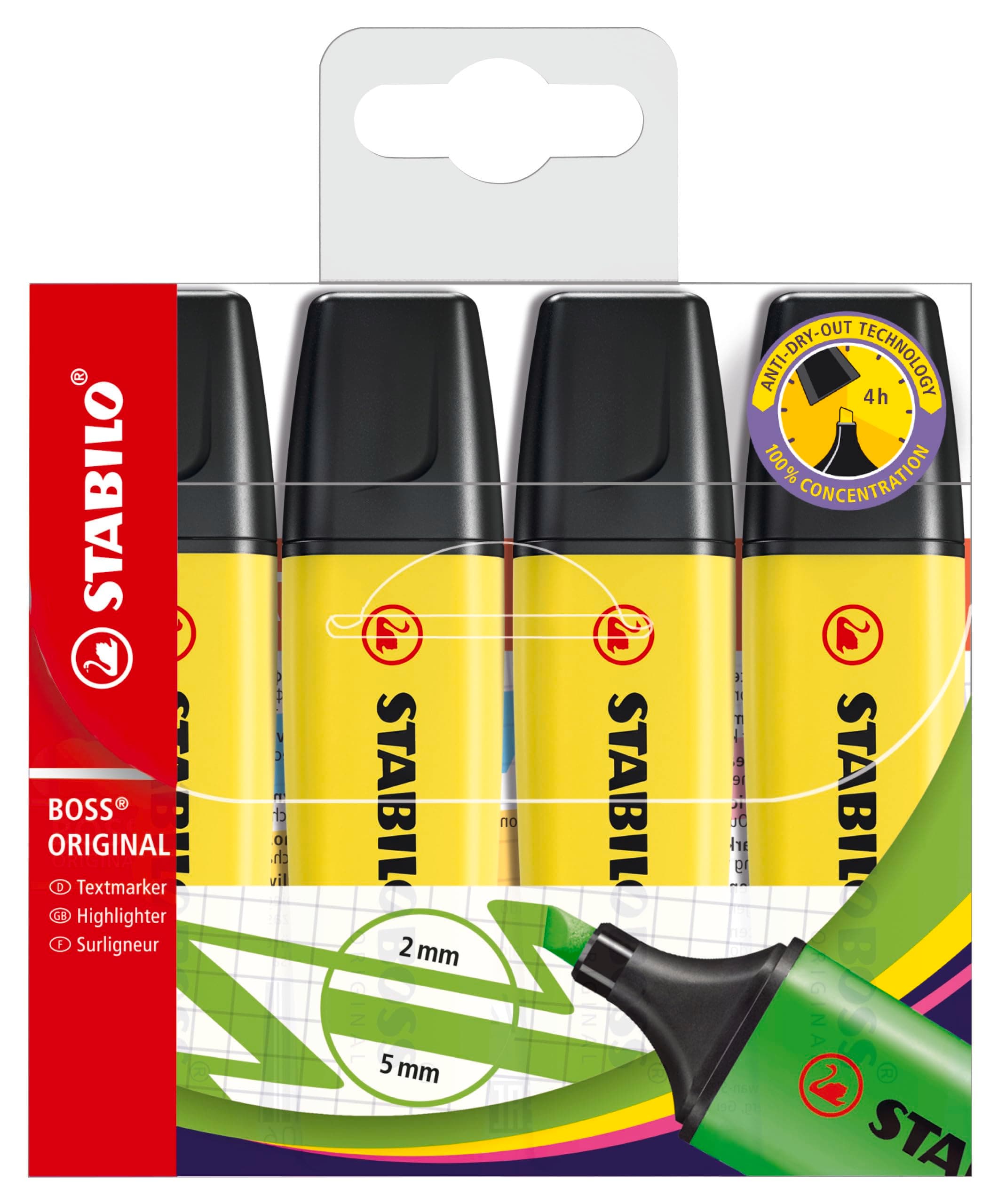 STABILO BOSS ORIGINAL - Highlighter - Pack of 4 - Yellow