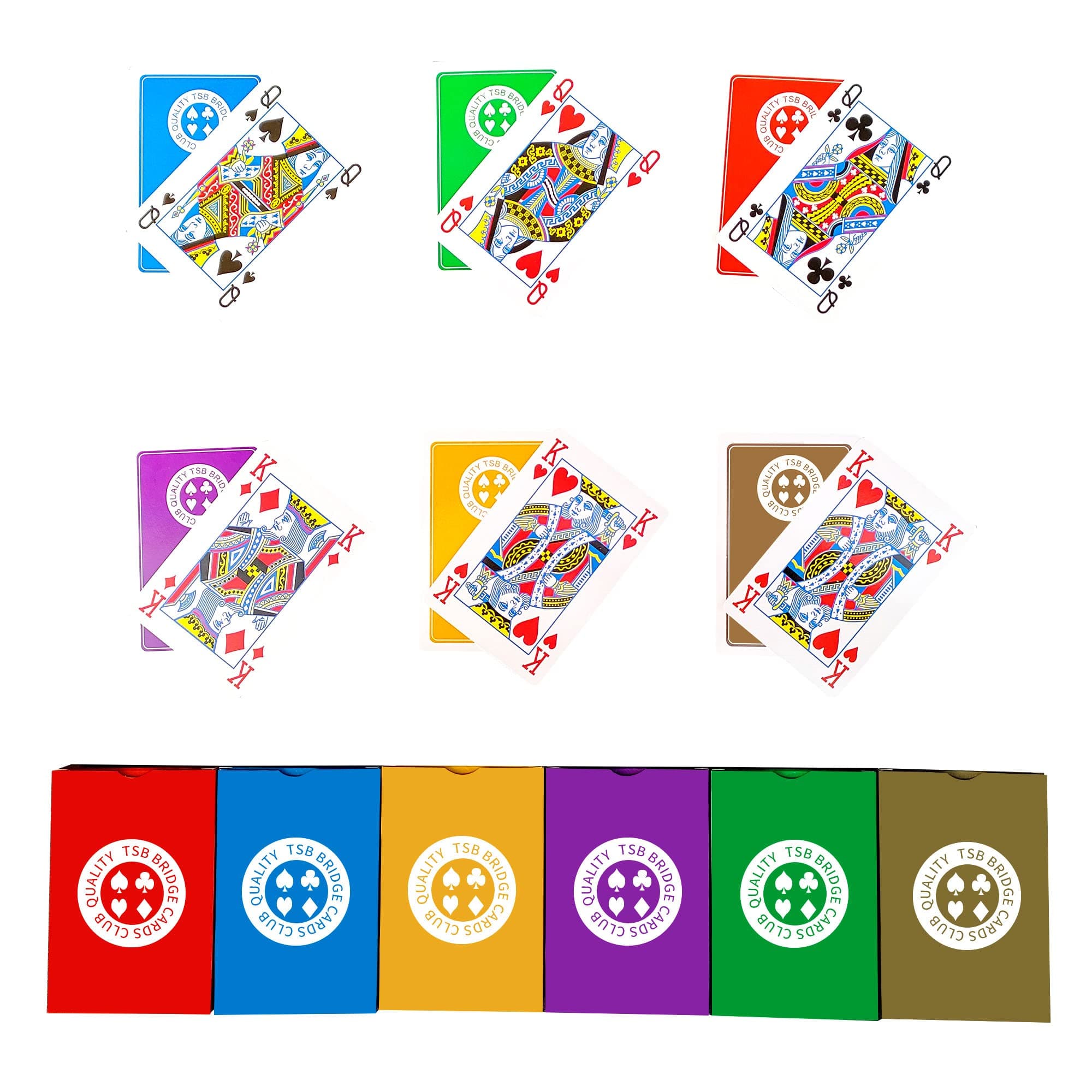 TSBStandard Print Bridge Cards Pack of 12 Decks - 6 Colors Bridge Playing Cards - Easy Storage (2 Red 2 Blue 2 Purple 2 Grey 2 Green 2 Yellow Regular)