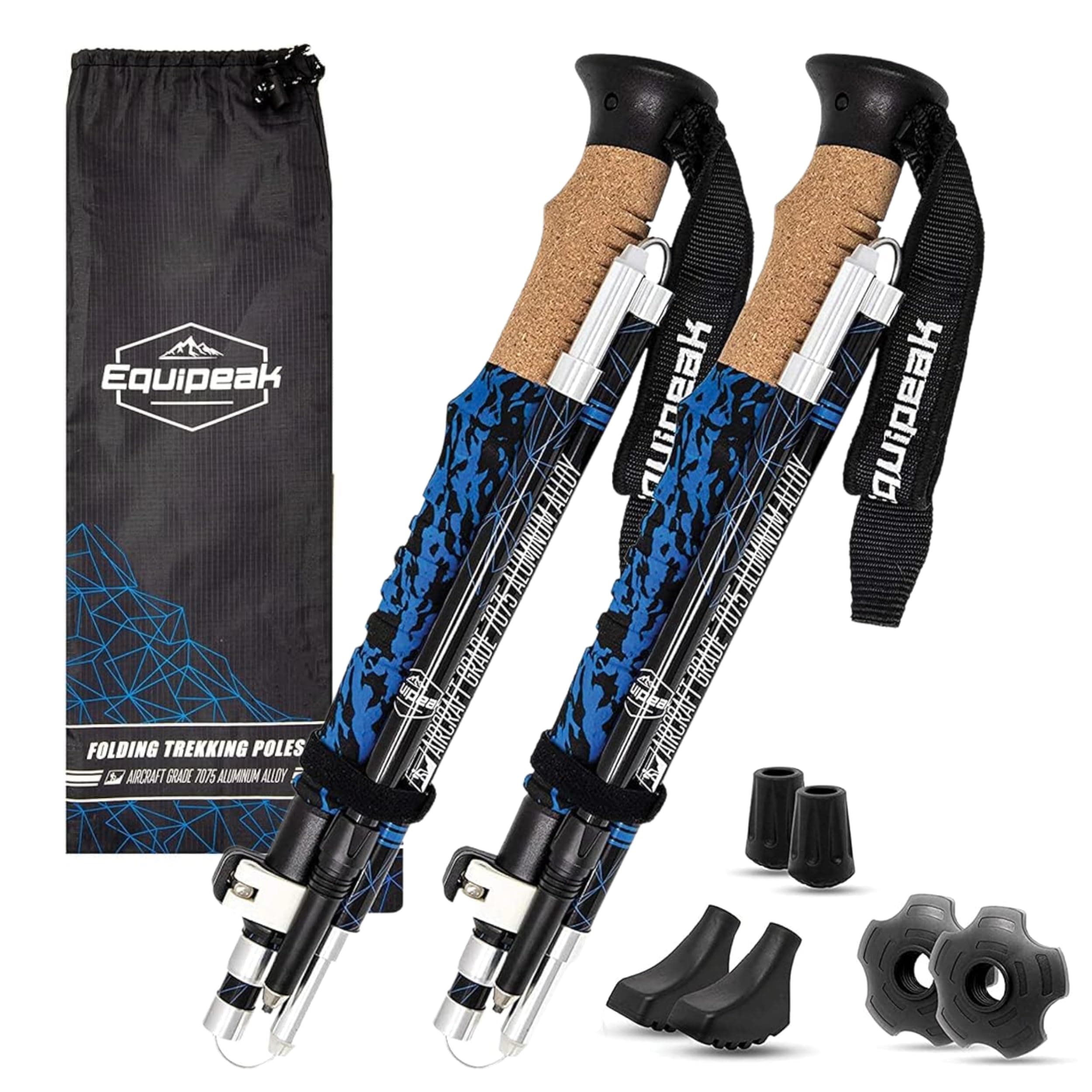 Hiking Poles Collapsible Lightweight & Adjustable - Quick Lock Foldable Trekking Poles, Hiking Sticks with Cork Grip & Foam Handle, Nordic Walking Poles for Women, Men & Seniors on Travel