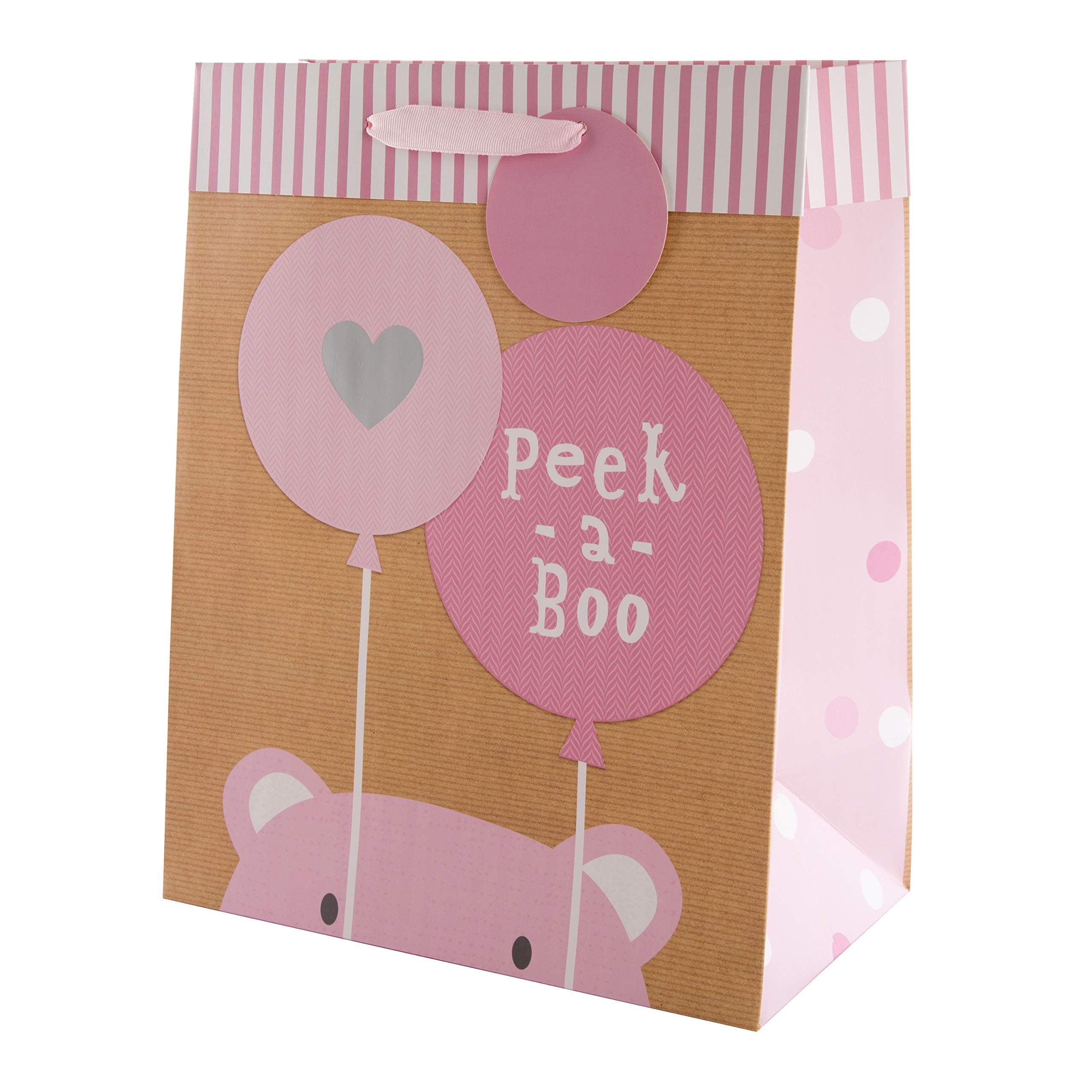Multi-Occasion Gift Bag from Hallmark - Pink 'Peek-a-Boo' Bear - Large (New Baby, Christening, Birthday)