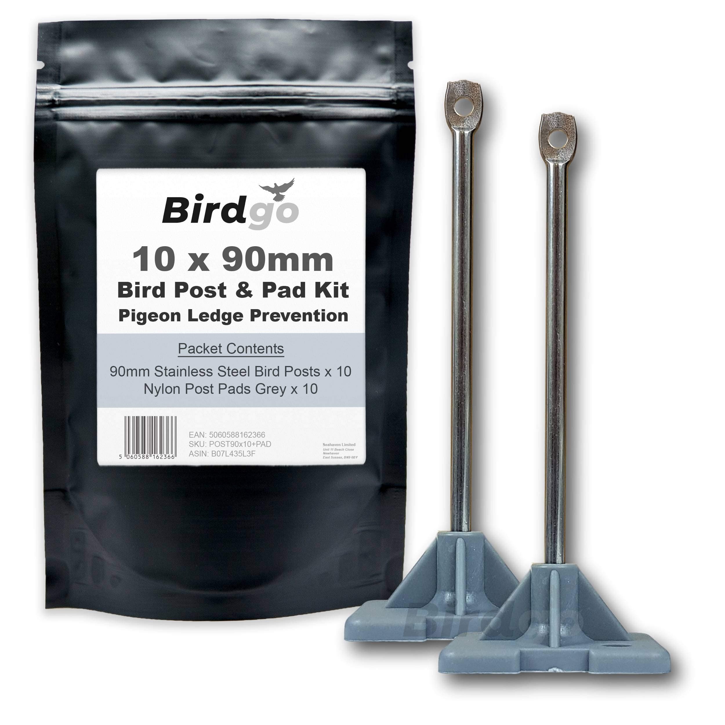 10 x 90mm Pigeon Post & Pad Kit - Support Posts for Bird Wire Prevention Installations on Fencing & Non-Drill Surfaces