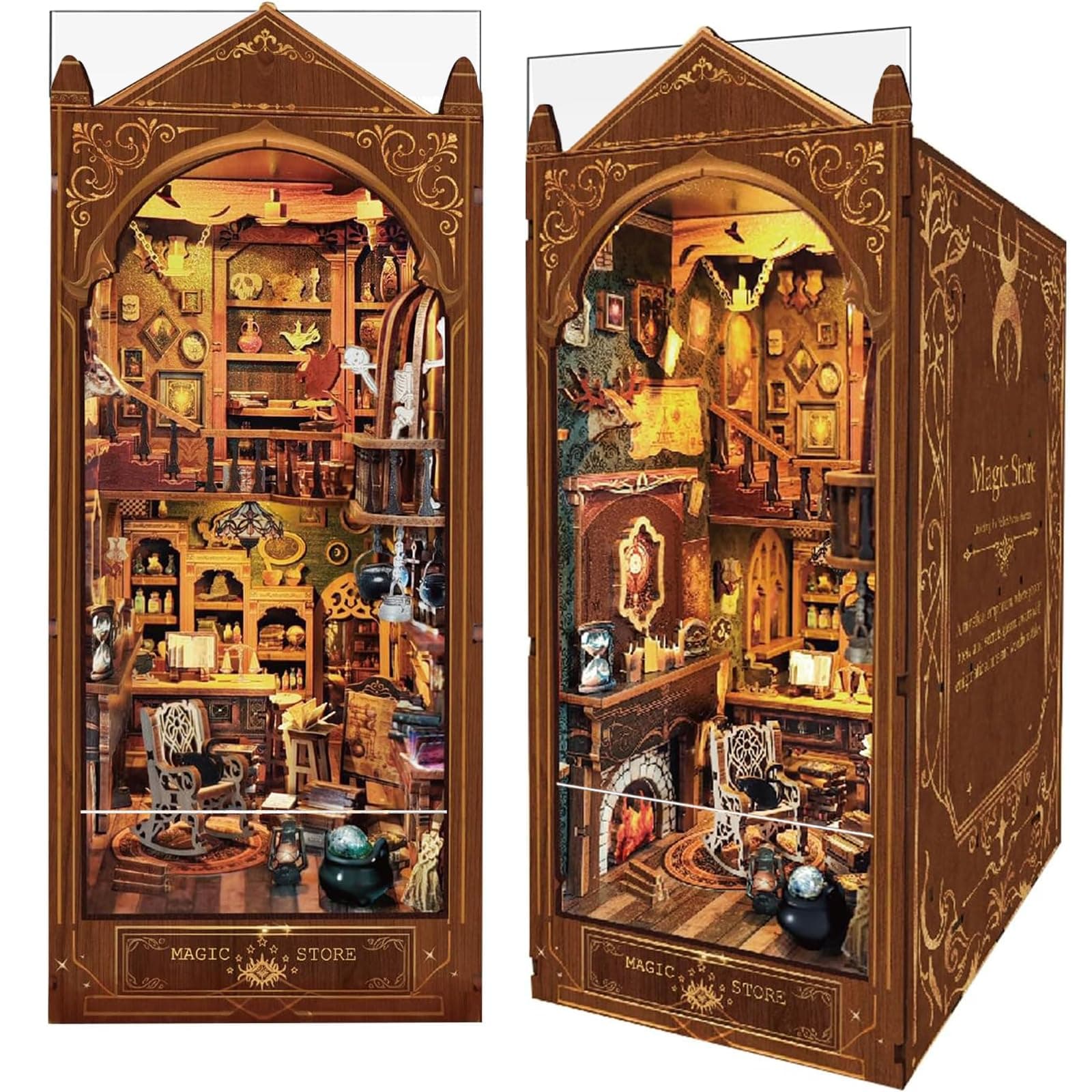 Book Nook Kit, Magic Store Dollhouse Booknook Bookshelf Insert Decor Alley DIY Miniature House Kit with Led Light Crafts for Adults to Build-Creativity Model Gift