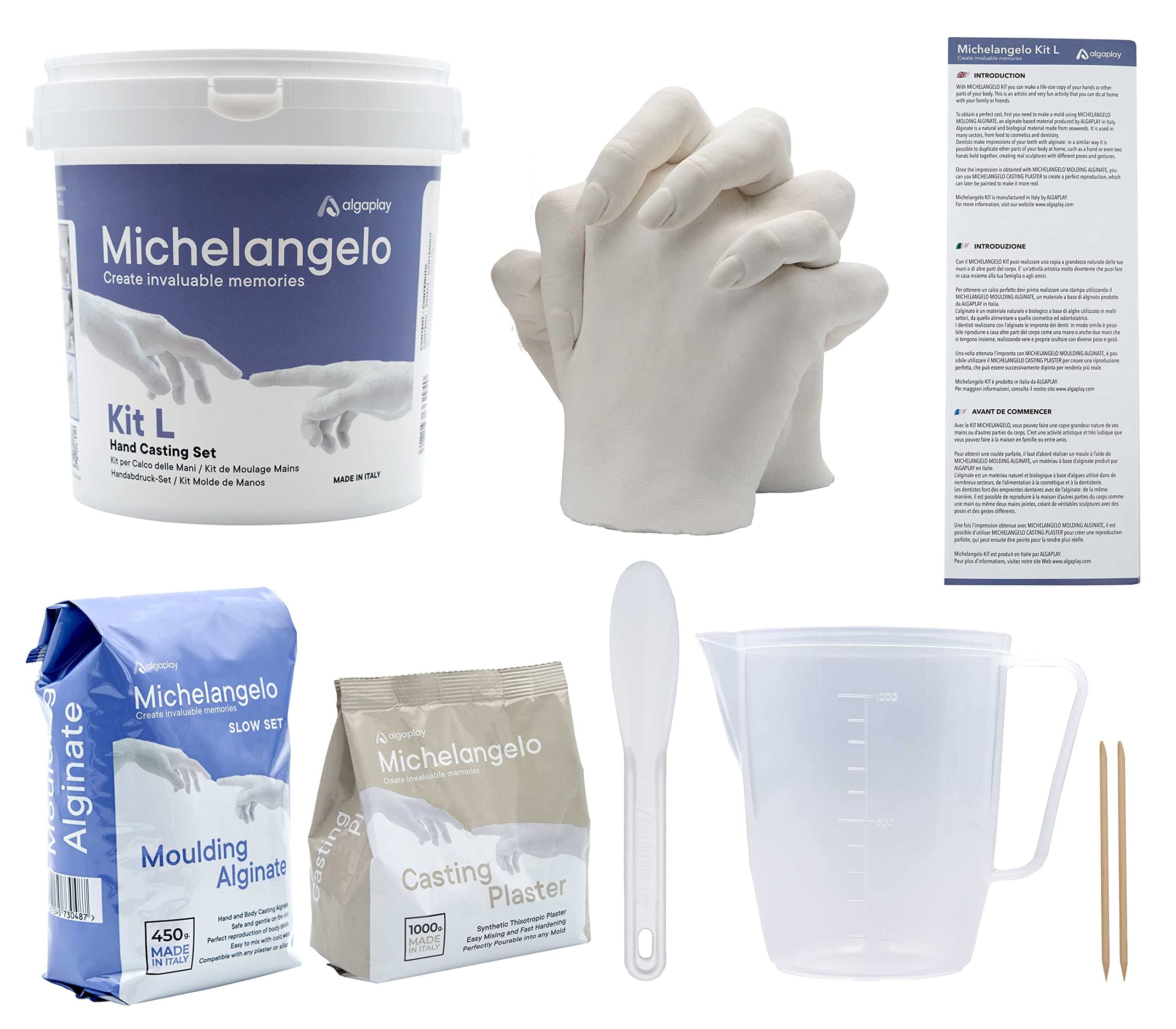 Michelangelo Hands Casting Kit Couples. Plaster Hands Casting Set. Original Gift idea for Couples, Friends and Families. Made in Italy.