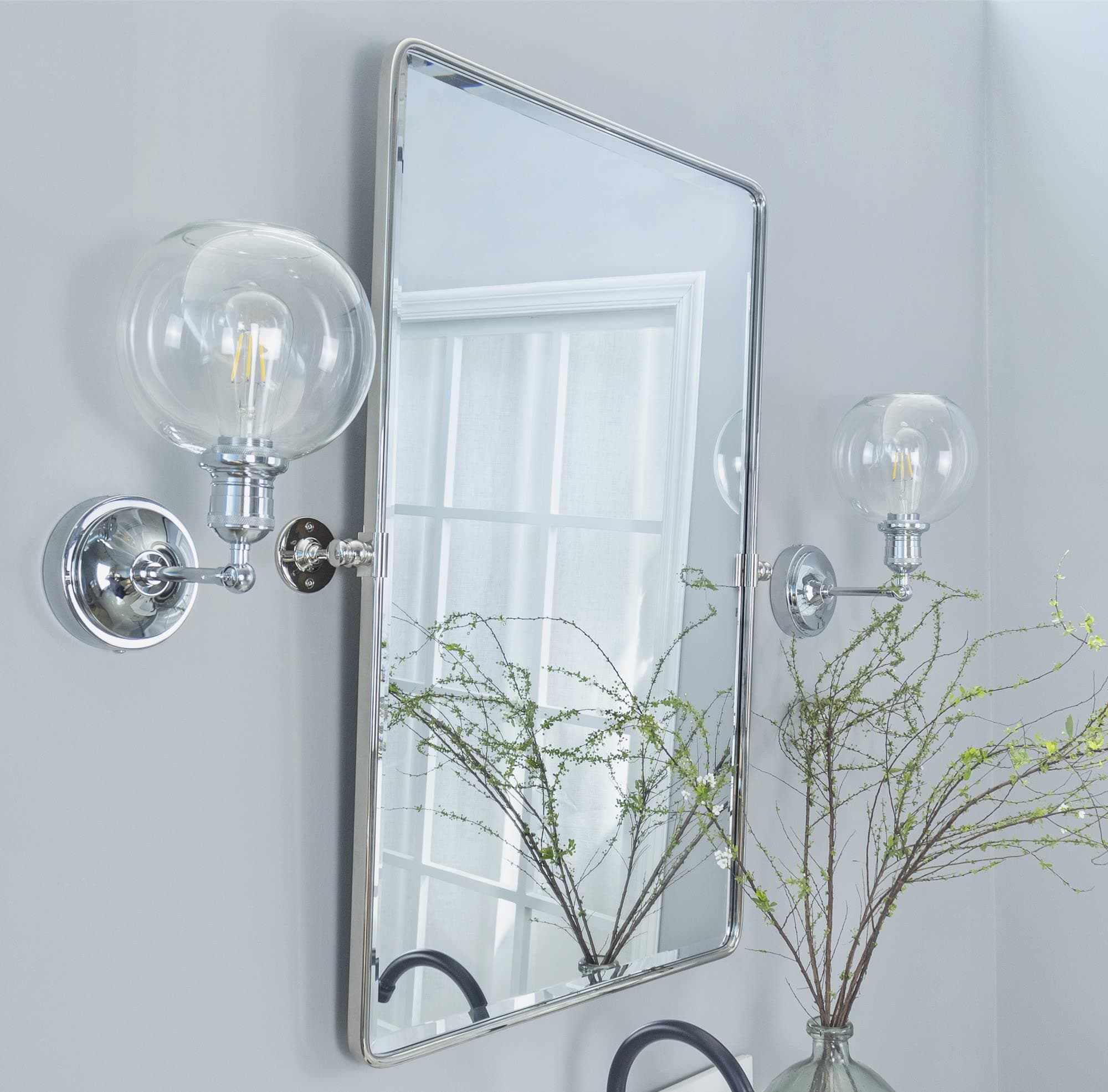 Farmhouse Pivot Rectangle Bathroom Mirror Chrome Metal Framed Tilting Beveled Vanity Mirrors for Wall, Overall 23.91 x 30 inches (Mirrror 20 x 30 inches)