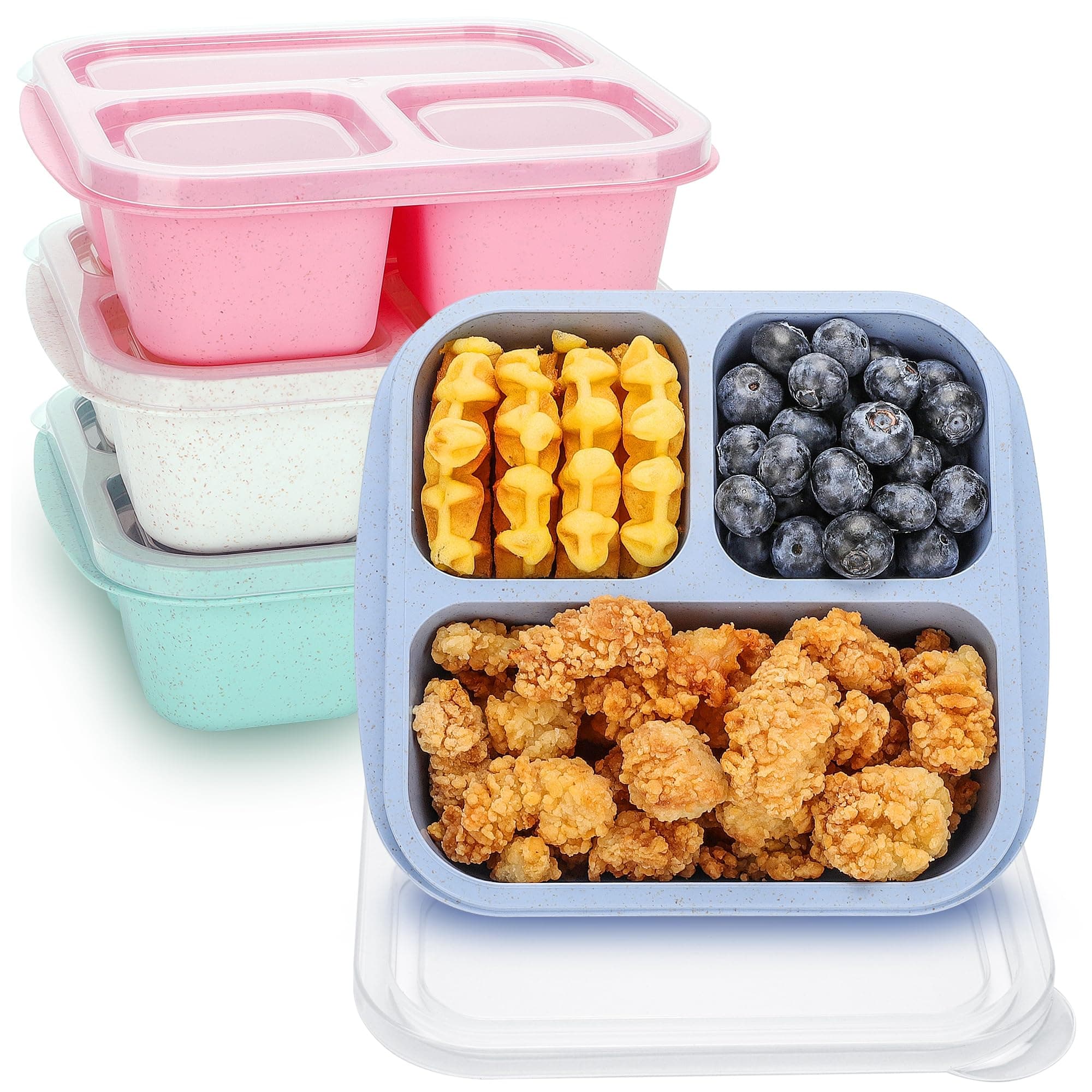 Bento Box For Kids, 4 Pack 3 Compartments Meal Prep Containers Reusable Lunch Containers, Food Storage Containers With Lids, Stackable Snack Boxes for School, Work, and Travel
