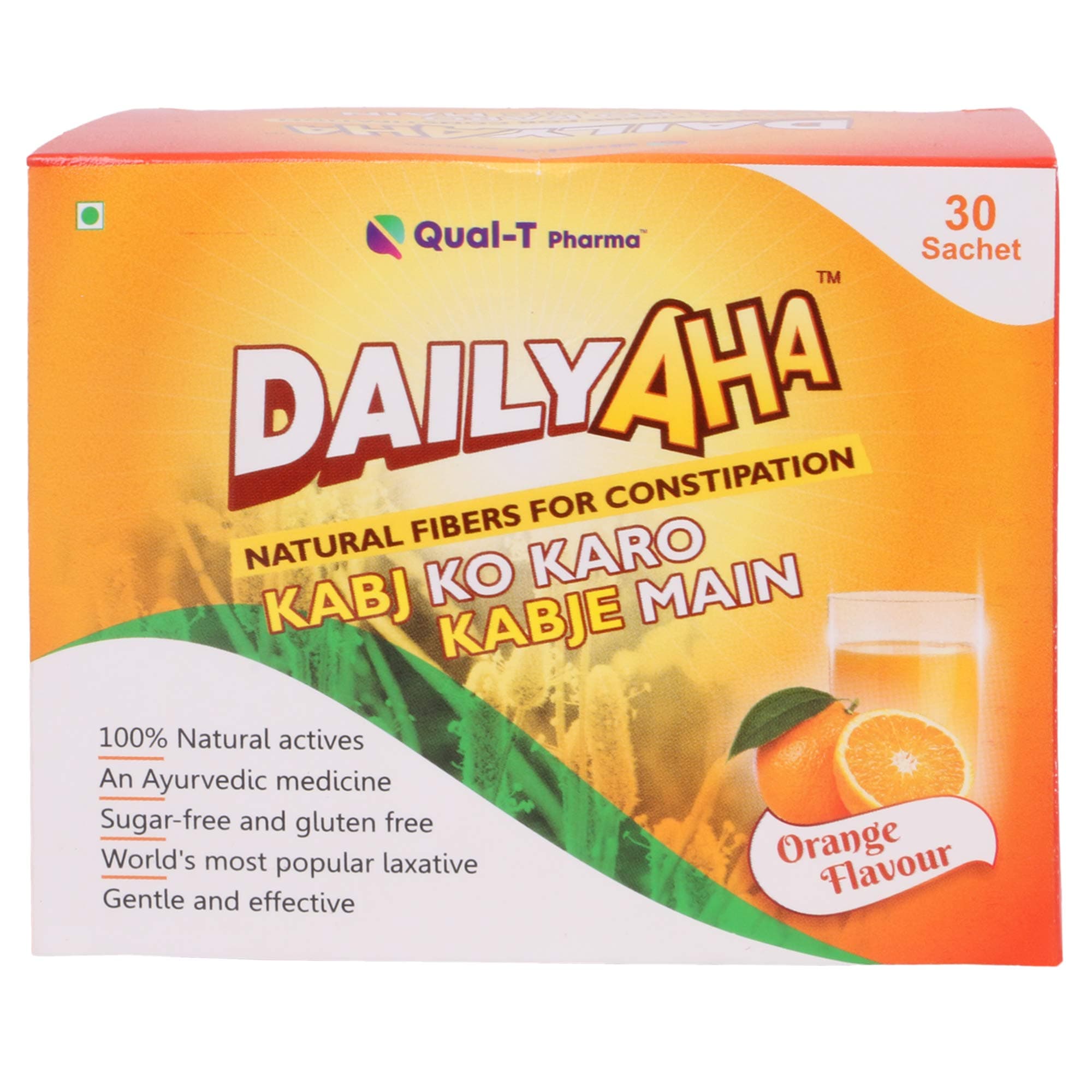 DailyAha Natural Fibres or isabgol for Constipation in Single Sachets in Juicy Orange Flavour 30 sachets