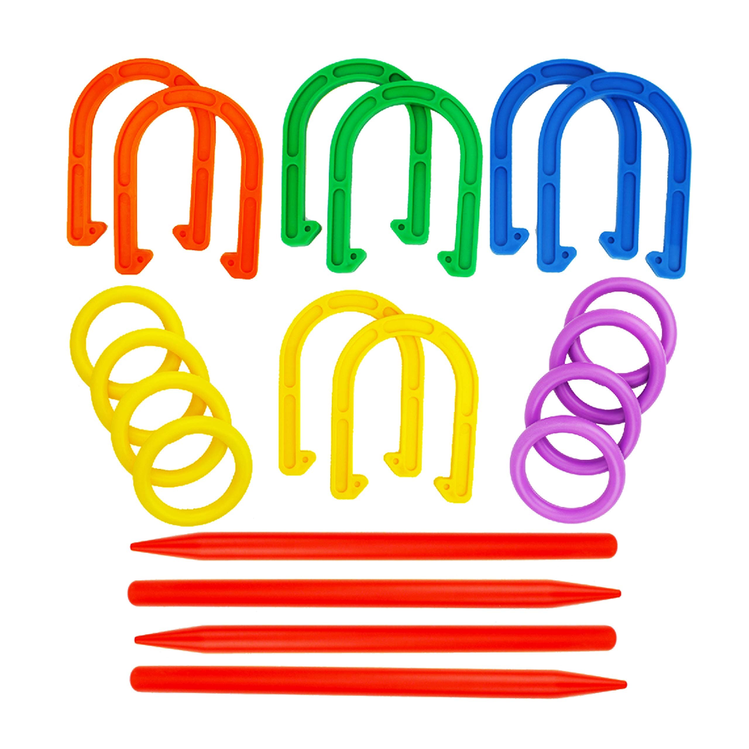 Boley Ring Toss and Horseshoes Outdoor Game - 20 Piece Ring Toss and Horseshoe Throwing Game for Kids and Adults - Lawn Camping Outdoor Games