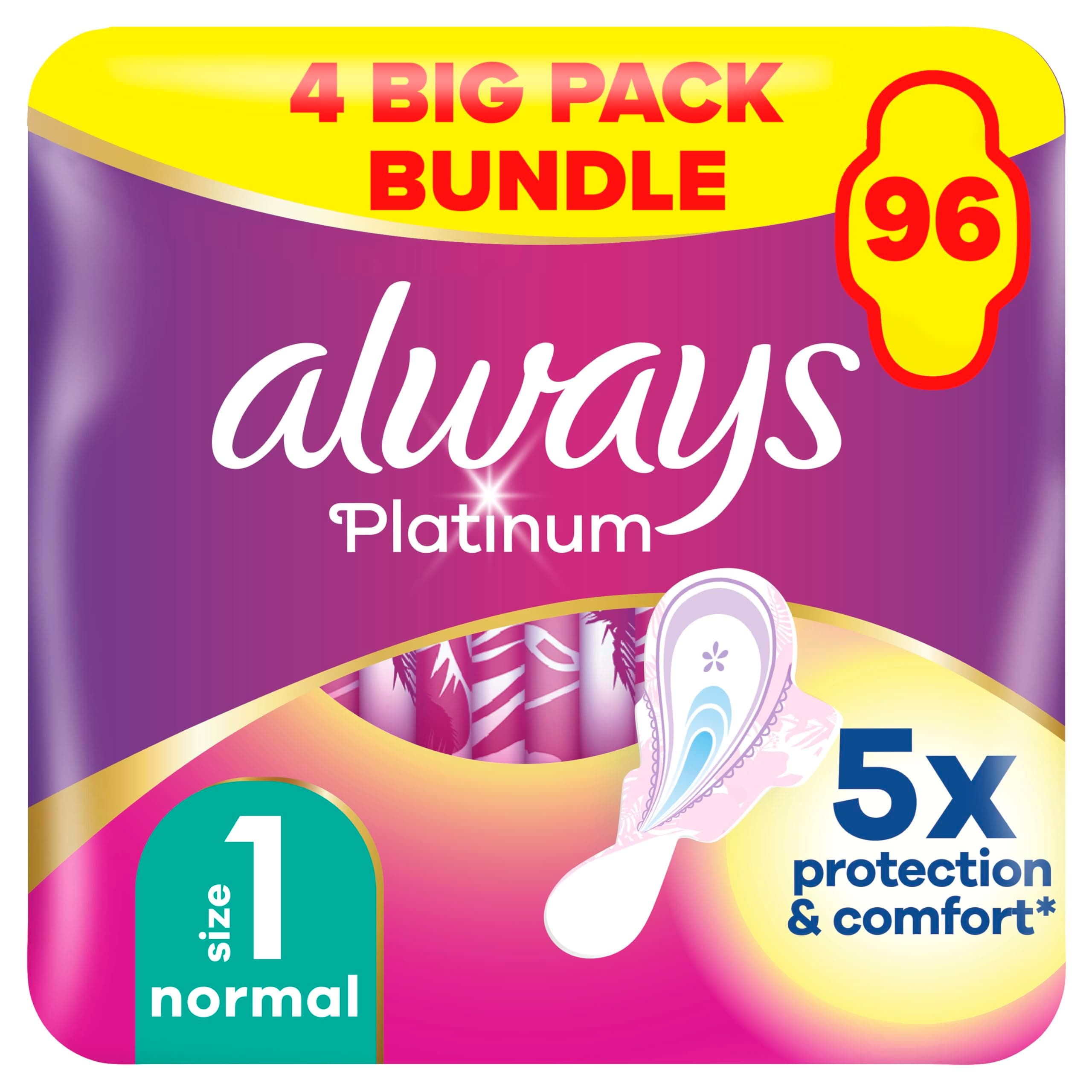 Platinum Sanitary Towels Normal (size 1) With Wings 24 Pads, Ultra Soft And Protective Topsheet, Light Scented