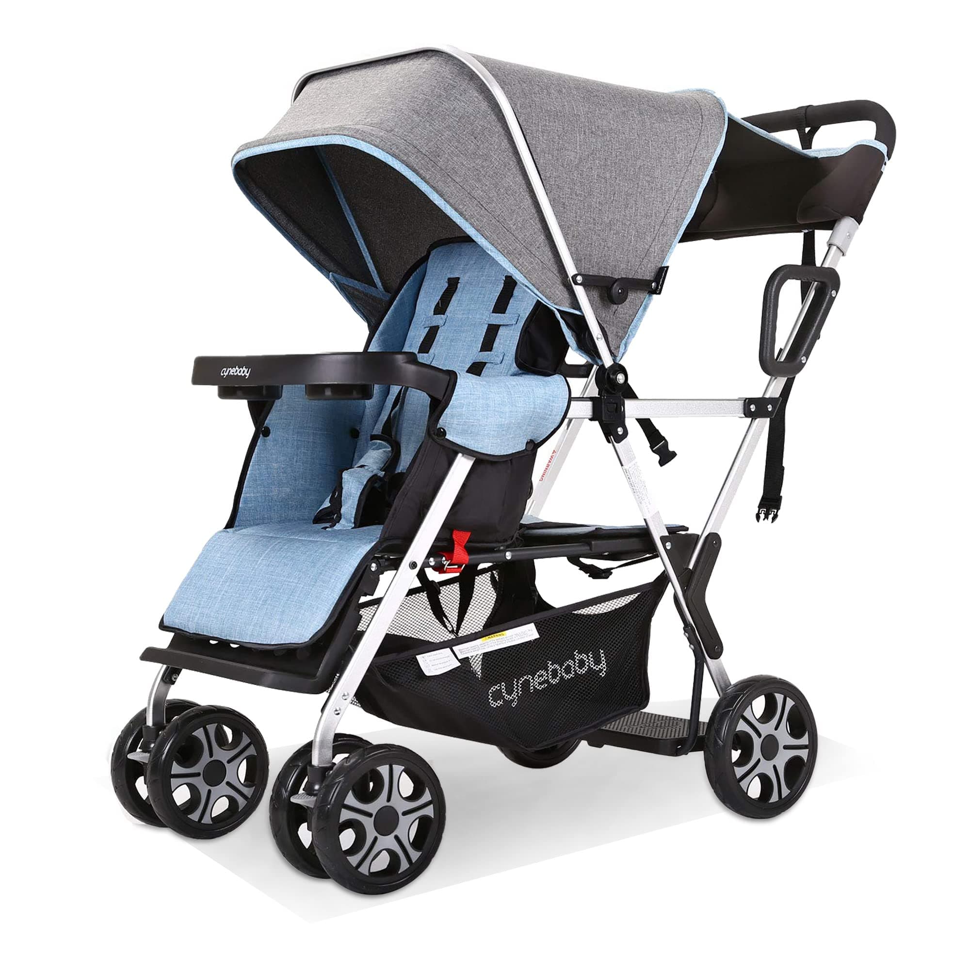 Double Stroller Convenience Urban Twin Carriage Stroller Tandem Collapsible Stroller All Terrain Double Pushchair for Toddler Girls and Boys with 2 Seating Capacity 5 Point Harness Big Storage